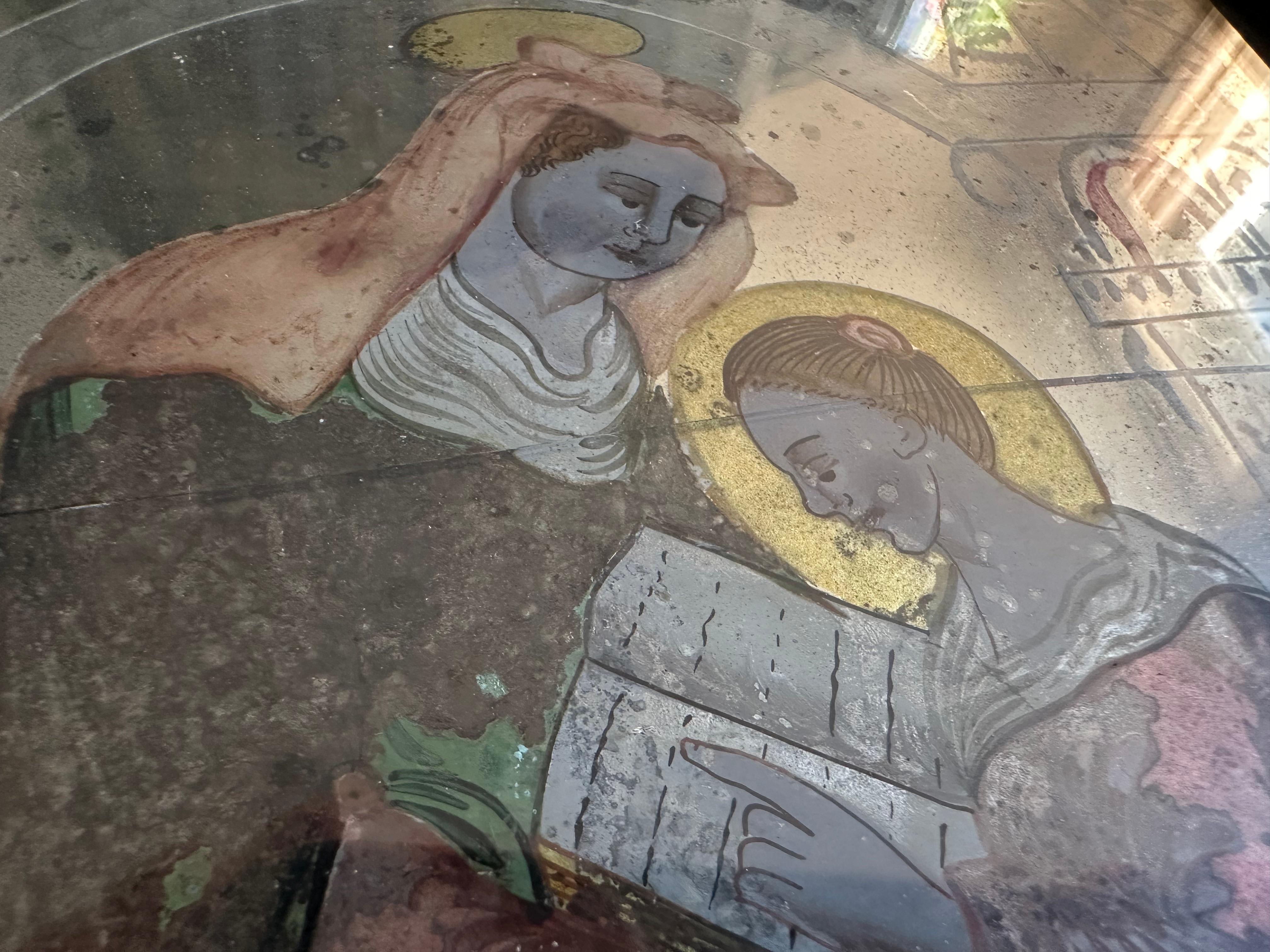 Early 19th Century Reverse Glass Painting of Saint Anne For Sale 6