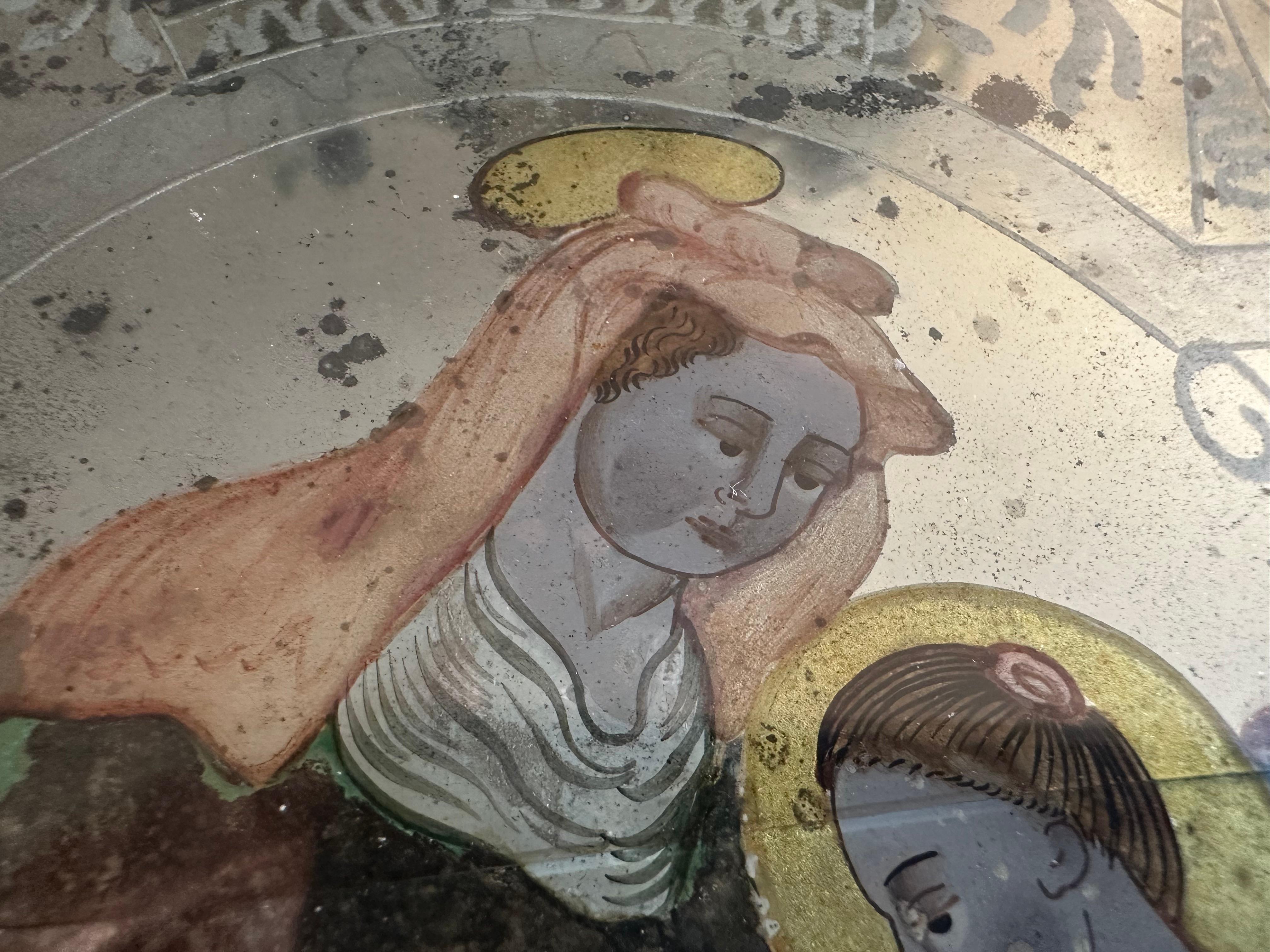 Early 19th Century Reverse Glass Painting of Saint Anne In Distressed Condition For Sale In Hamburg, DE