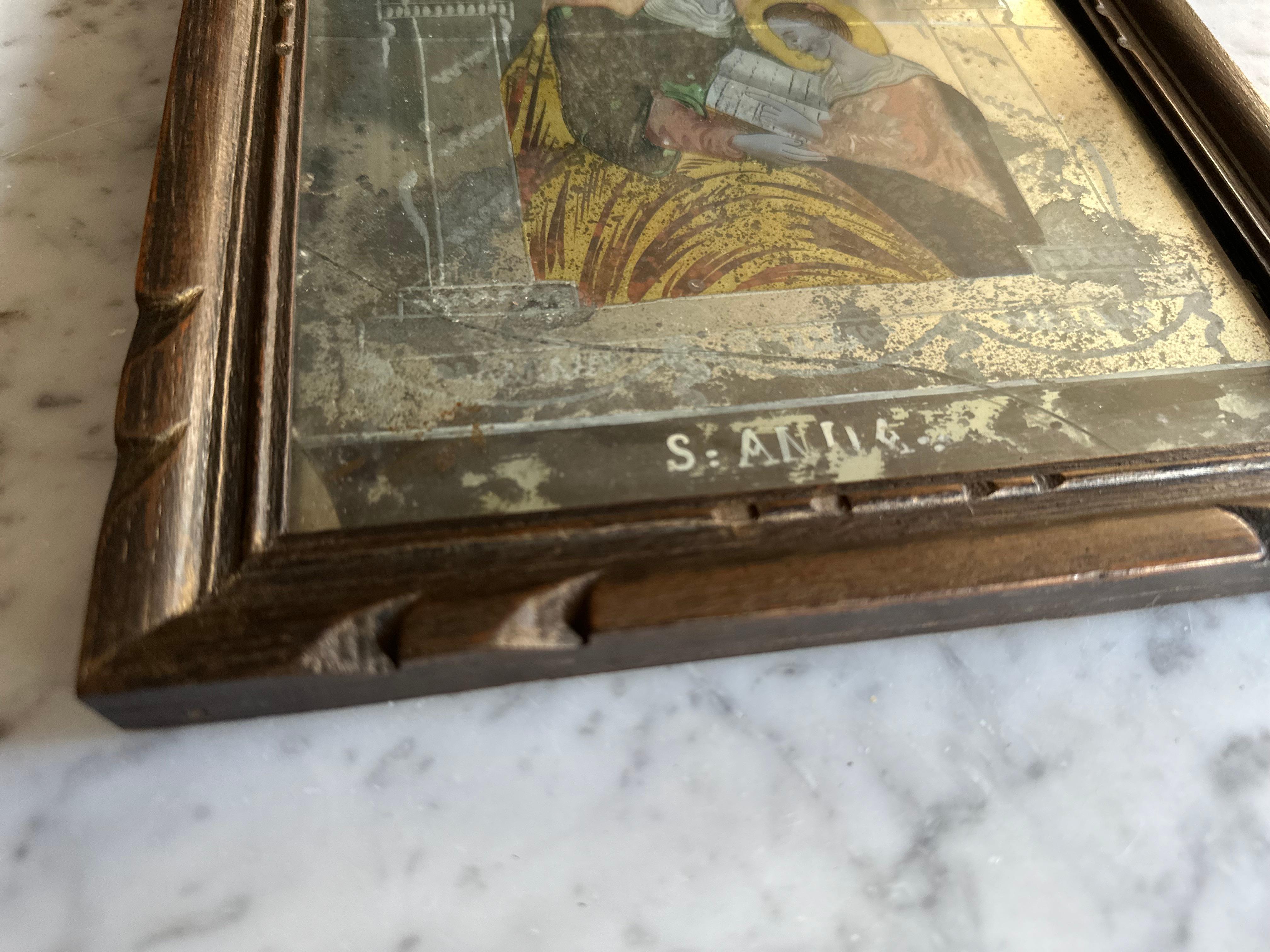 Early 19th Century Reverse Glass Painting of Saint Anne For Sale 3