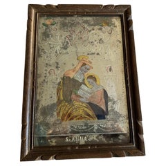Peinture en verre inversé de Sainte Anne du début du 19e siècle