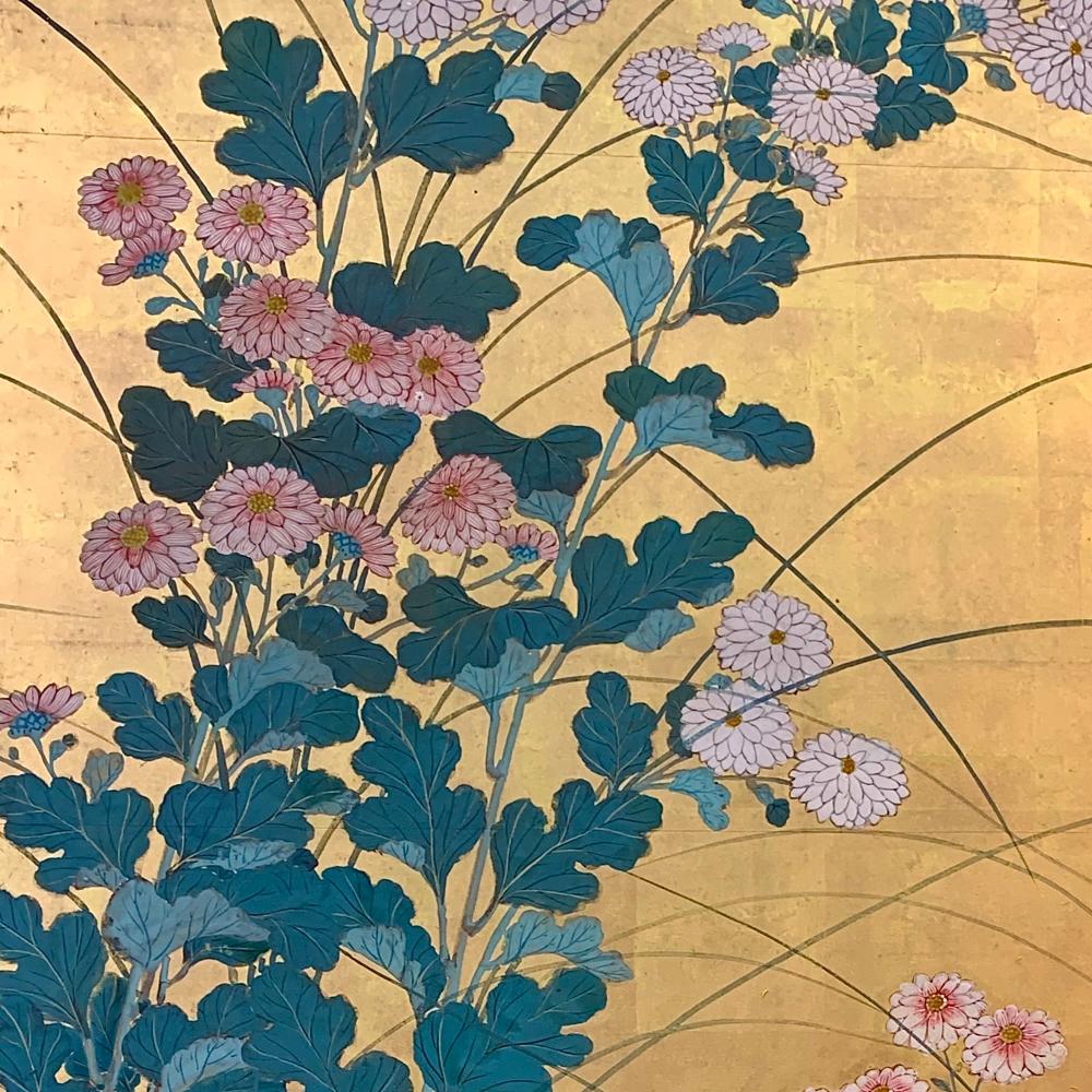 Edo Early 19th Century Rimpa School Floral Screen For Sale
