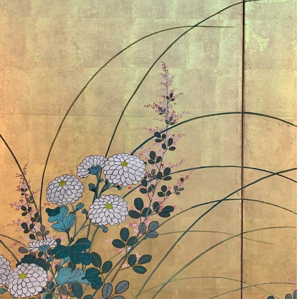 Edo Early 19th Century Rimpa School Floral Screen For Sale
