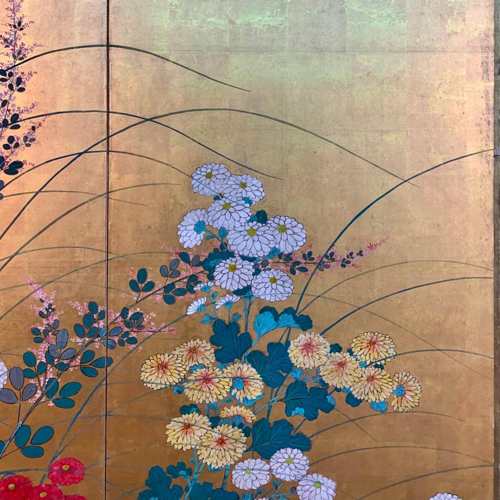 Japanese Early 19th Century Rimpa School Floral Screen For Sale