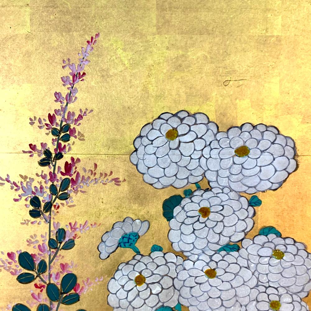 Gilt Early 19th Century Rimpa School Floral Screen For Sale