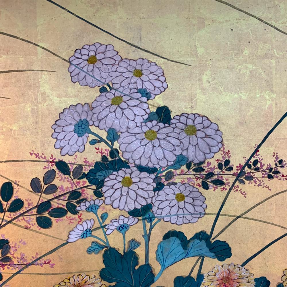 Gilt Early 19th Century Rimpa School Floral Screen For Sale