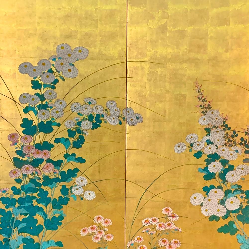 Early 19th Century Rimpa School Floral Screen In Good Condition For Sale In Fukuoka, JP