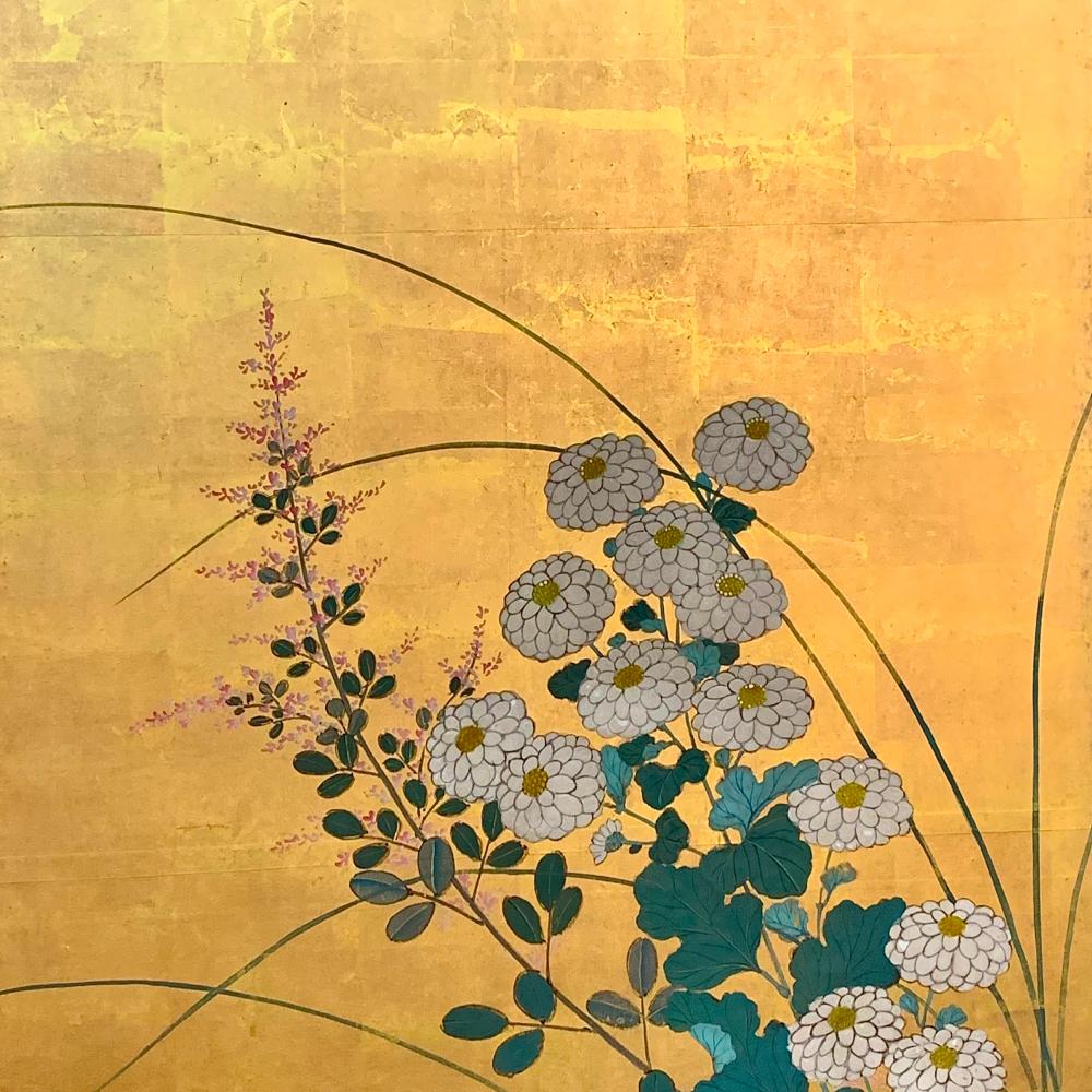 Early 19th Century Rimpa School Floral Screen For Sale 1
