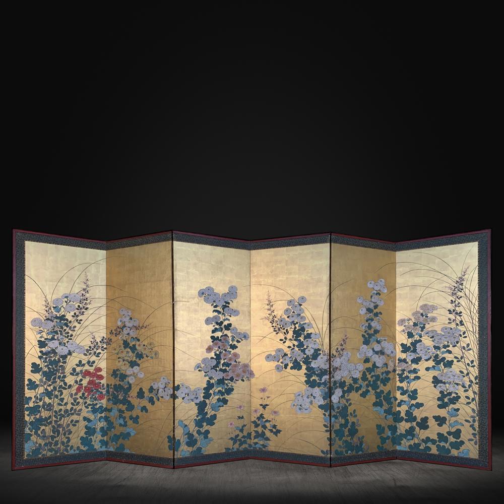 Early 19th Century Rimpa School Floral Screen For Sale 2