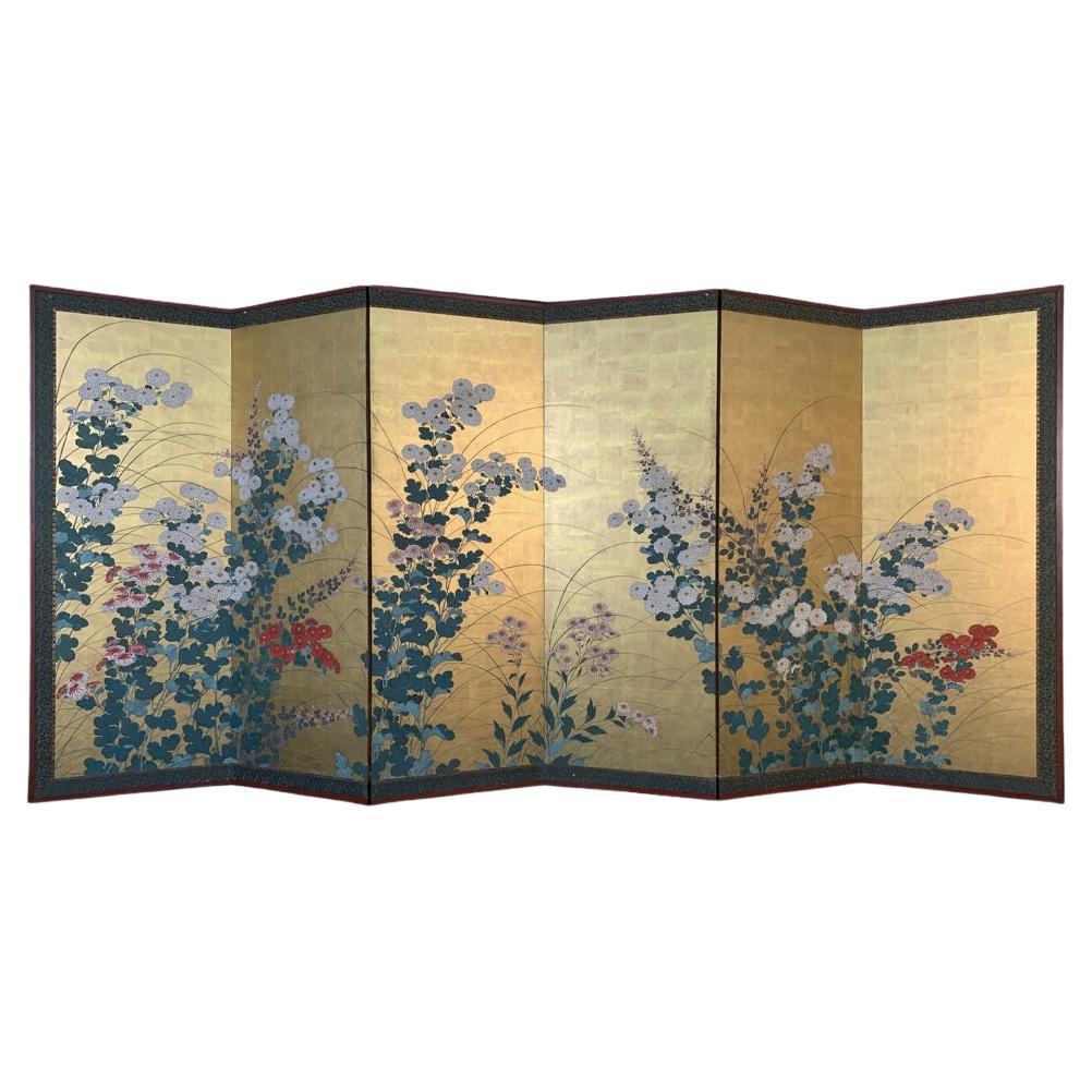 Early 19th Century Rimpa School Floral Screen