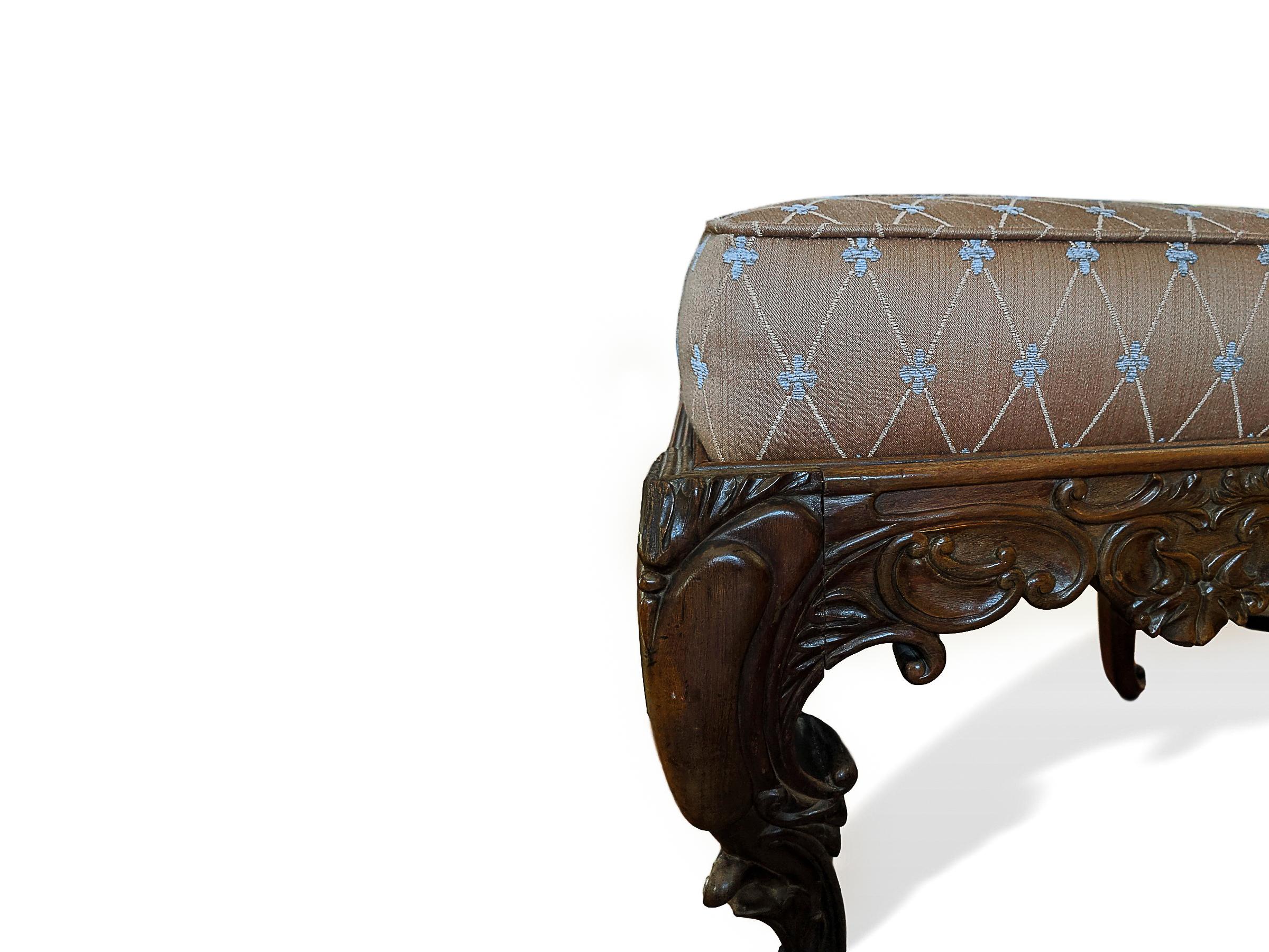 Rococo Early 19th Century Rocco Style Hand Carved Mahogany Stool For Sale
