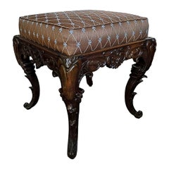 Antique Early 19th Century Rocco Style Hand Carved Mahogany Stool