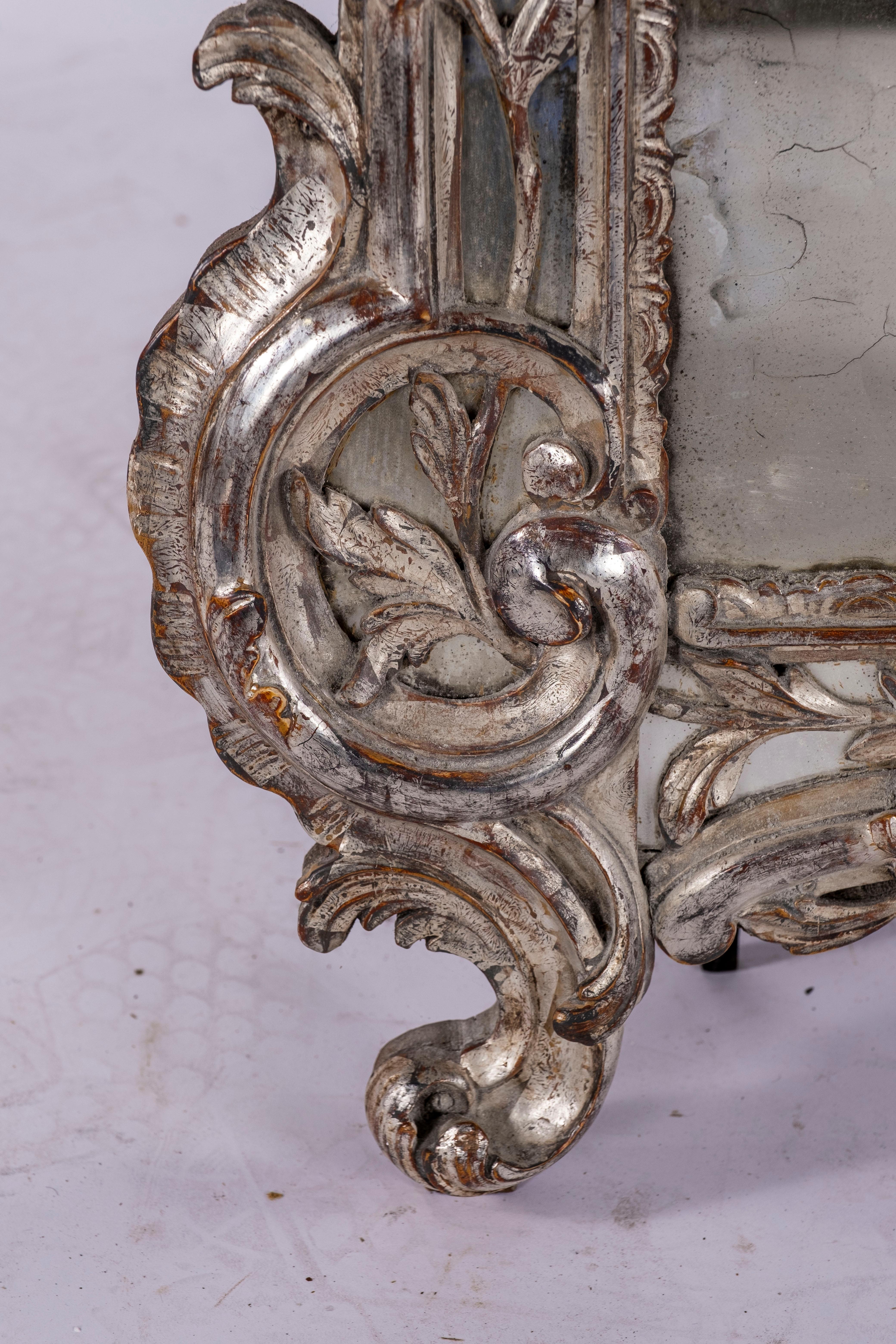Early 19th Century Rococo Silver Mirror In Excellent Condition For Sale In Houston, TX