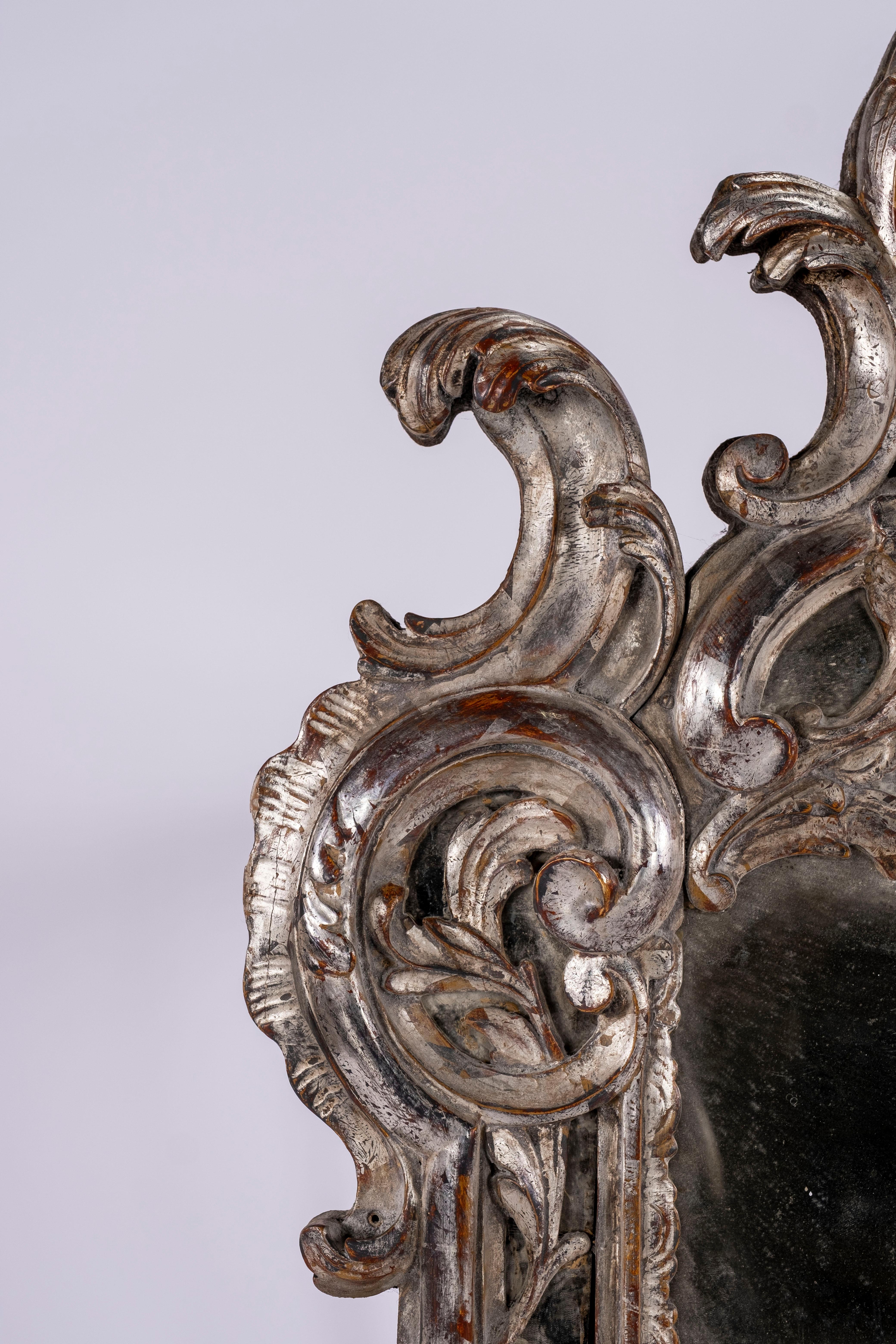 Mid-19th Century Early 19th Century Rococo Silver Mirror For Sale