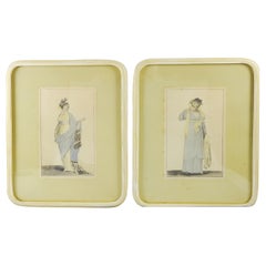 Antique Early 19th Century Romantic Regency Era Fashion, a Pair