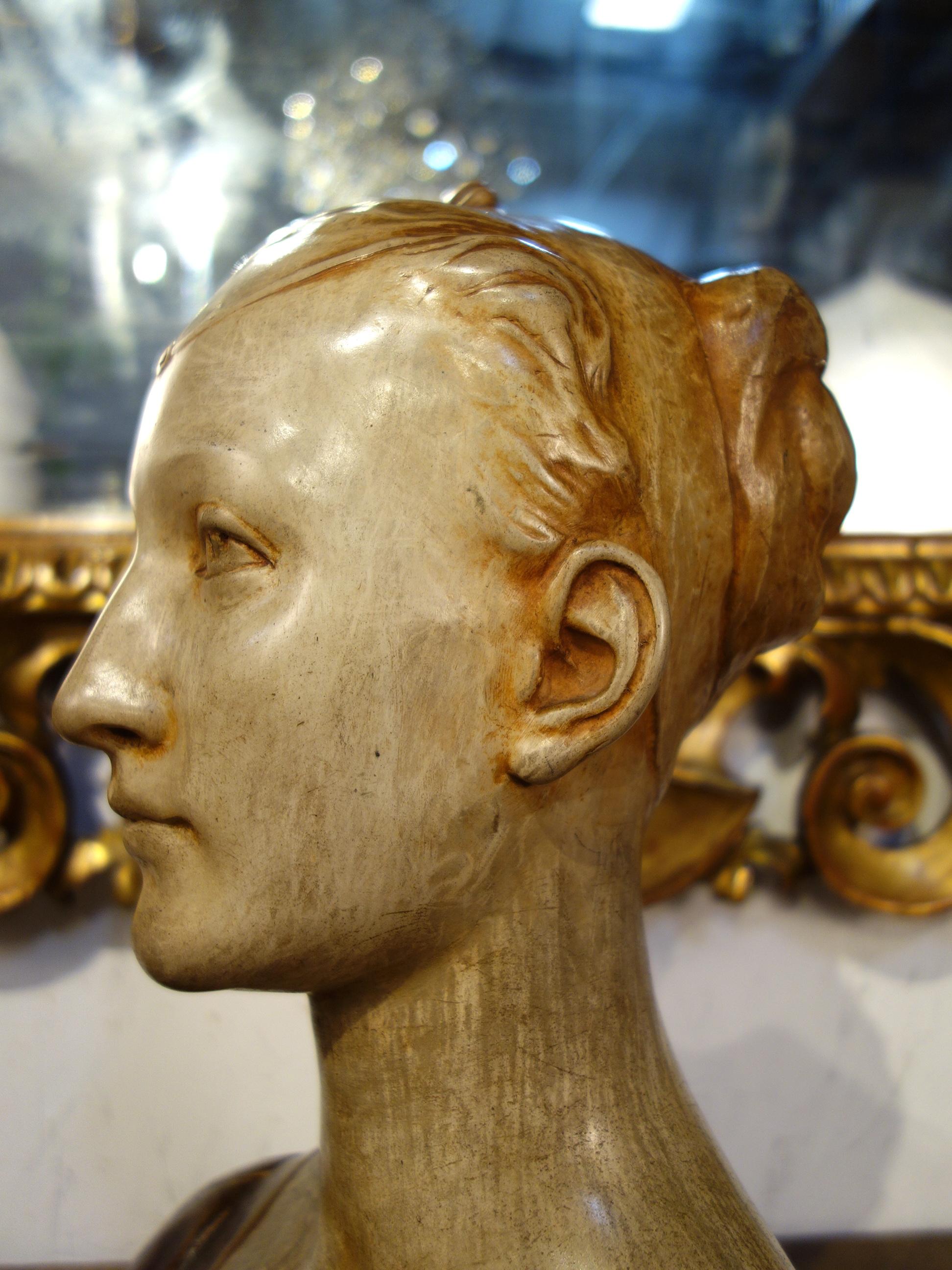 Early 19th Century Romantic Style Painted Dona Bust Stucco, Florence, circa 1820 For Sale 9