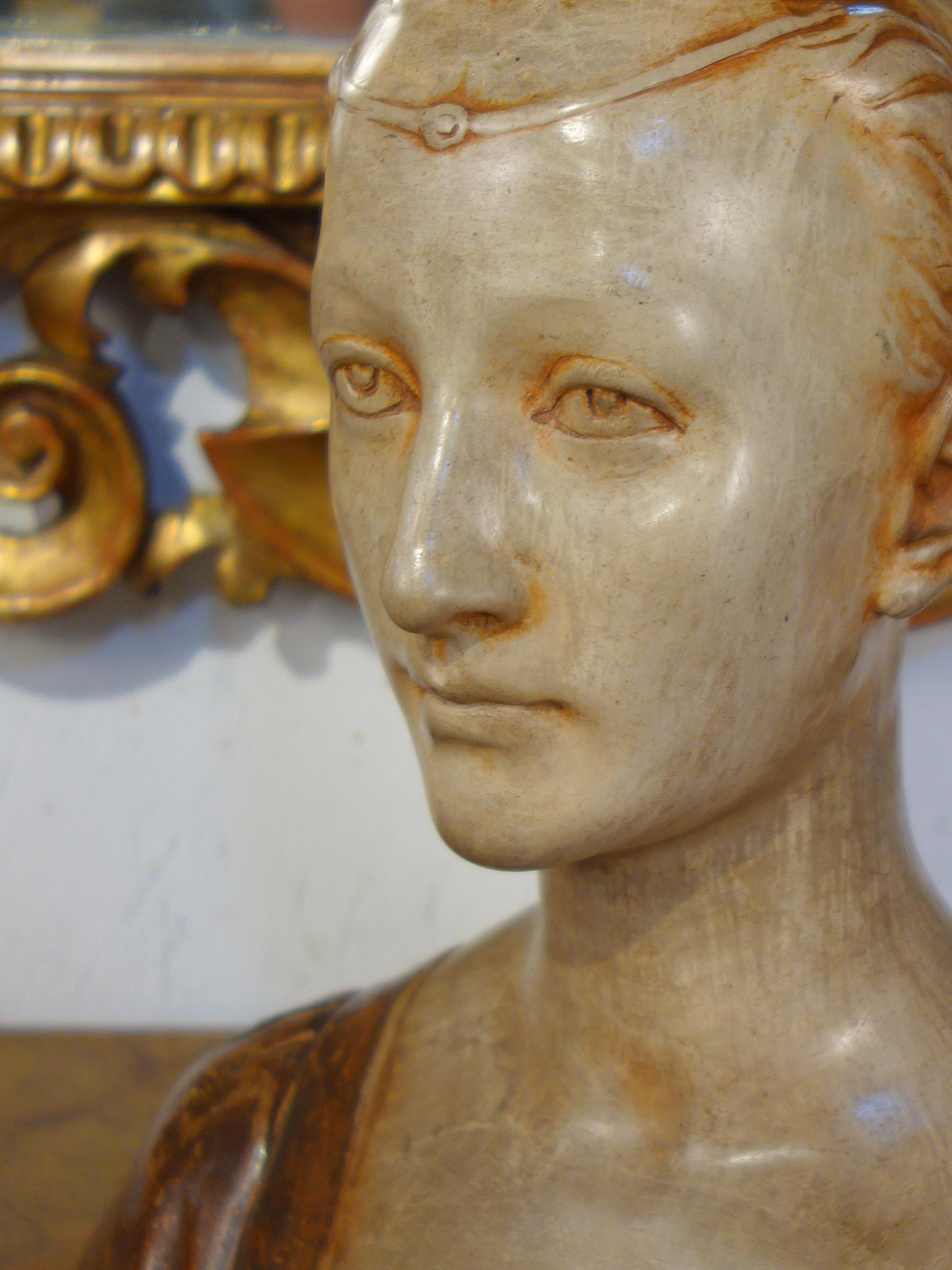 Early 19th Century Romantic Style Painted Dona Bust Stucco, Florence, circa 1820 For Sale 11