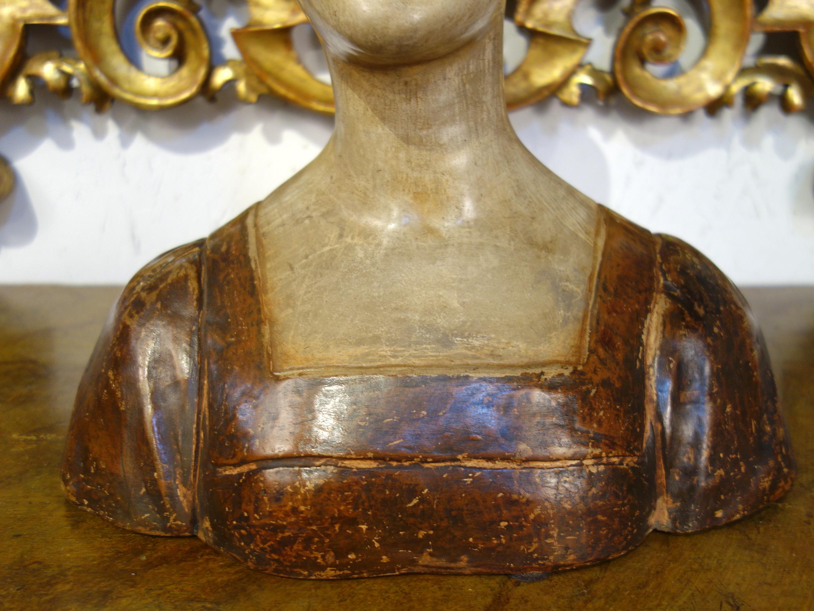 Frühes 19. Jahrhundert Romantischer Stil Gemalte Dona-Büste Stuck:: Florenz:: um 1820 im Zustand „Gut“ im Angebot in Encinitas, CA