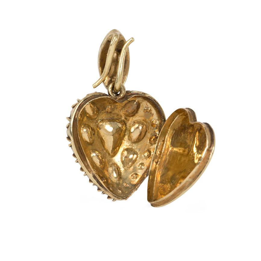 Georgian Early 19th Century Rose Diamond Heart Locket Pendant in Silver-Topped Gold