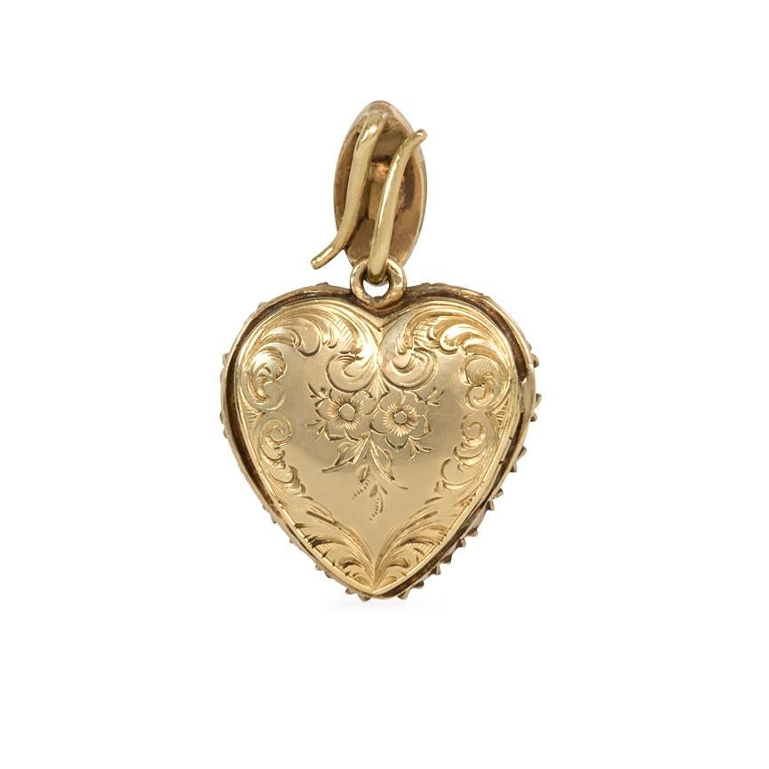 Rose Cut Early 19th Century Rose Diamond Heart Locket Pendant in Silver-Topped Gold