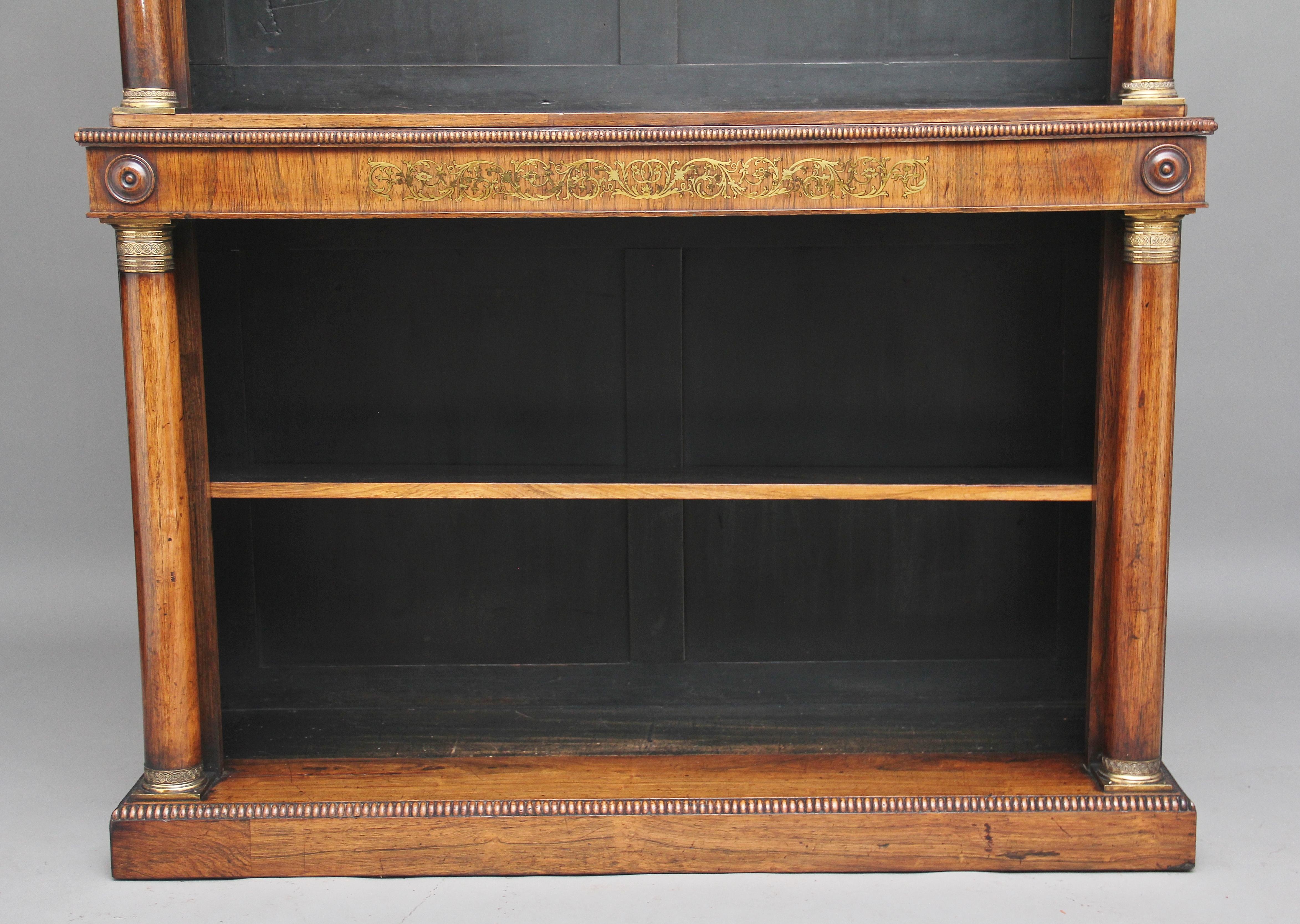 Regency Early 19th Century Rosewood and Brass Inlaid Bookcase