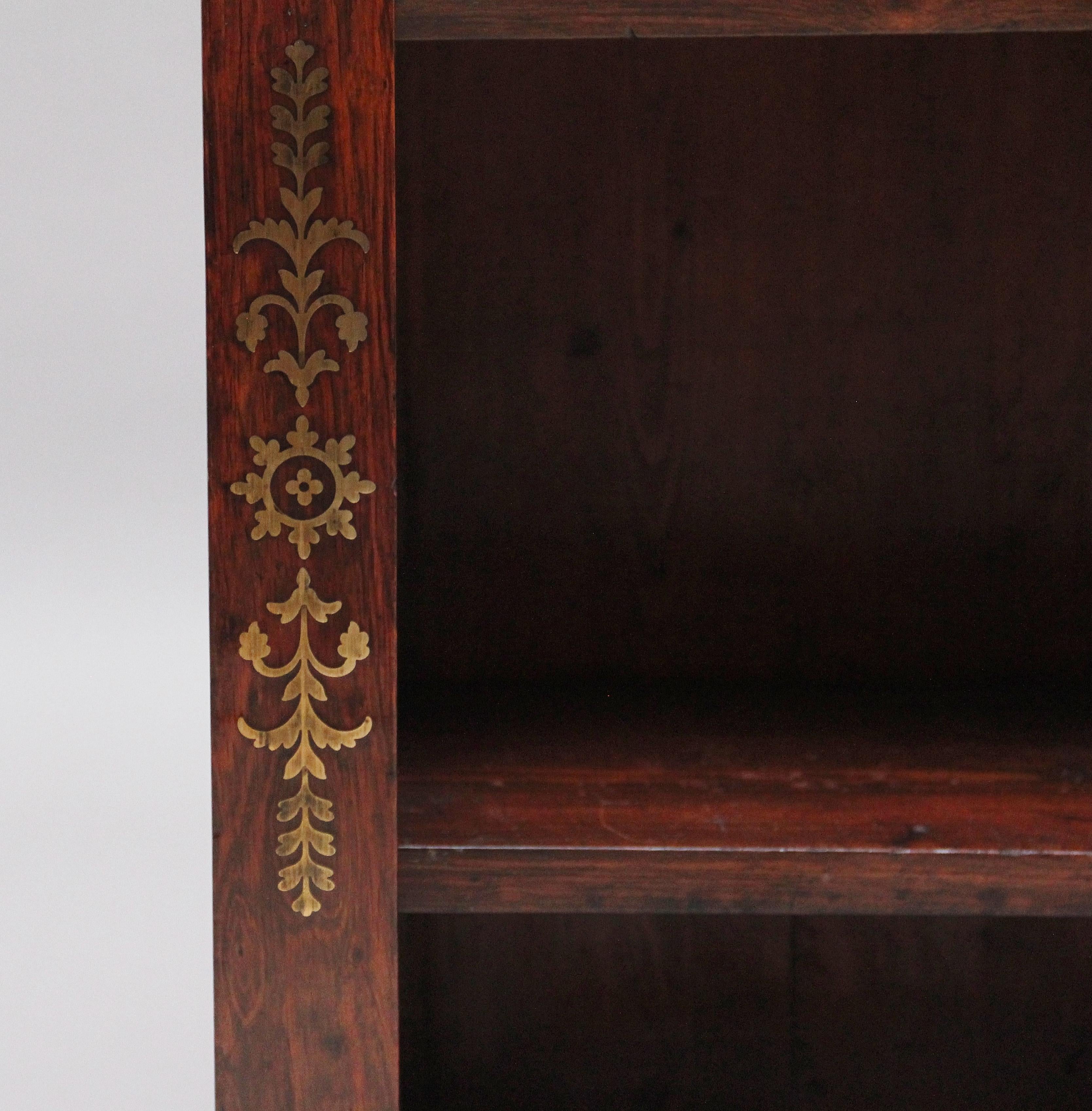 Early 19th Century Rosewood and Brass Inlaid Open Bookcase For Sale 3
