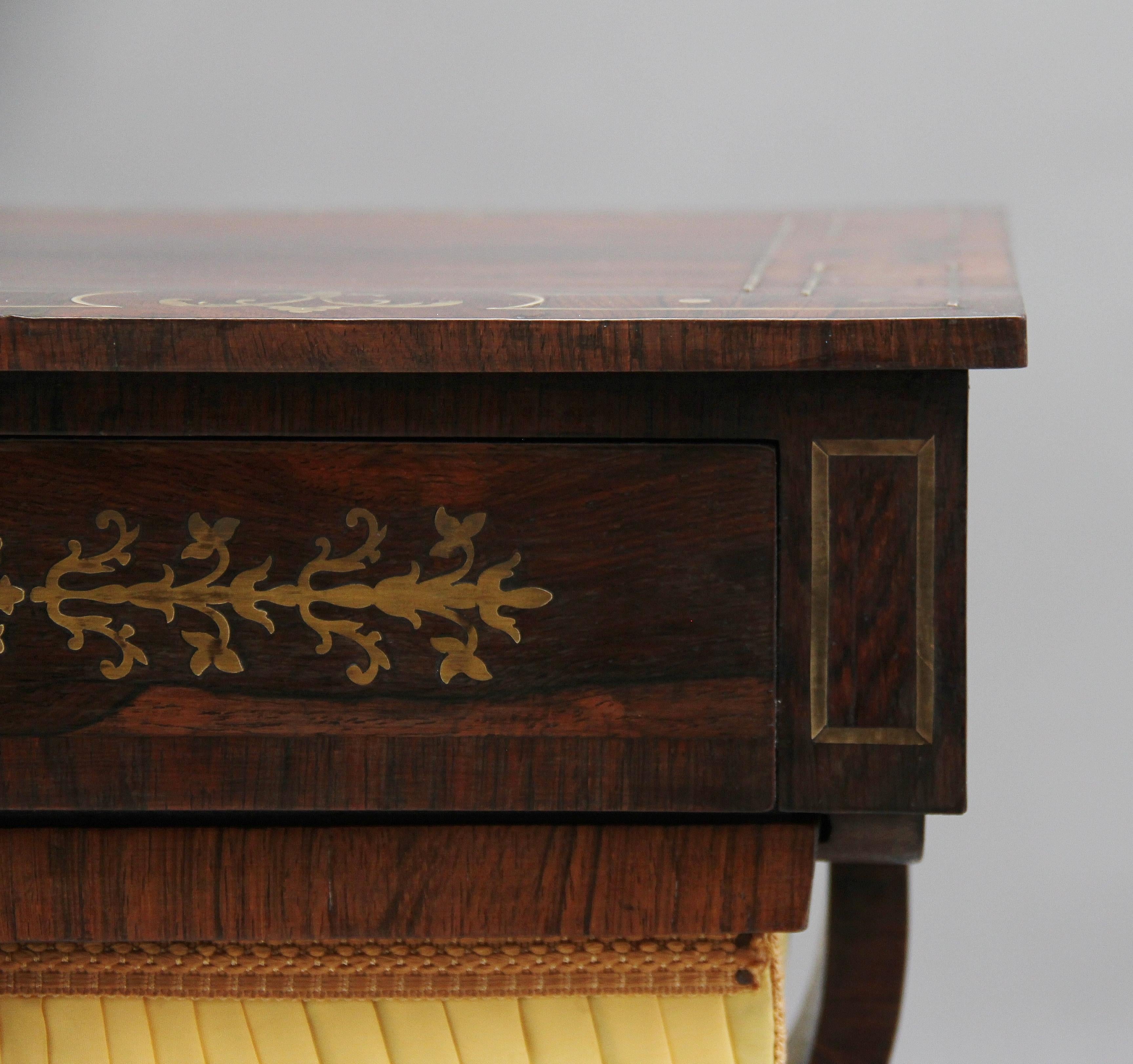 Early 19th Century Rosewood and Brass Inlaid Work Table For Sale 6