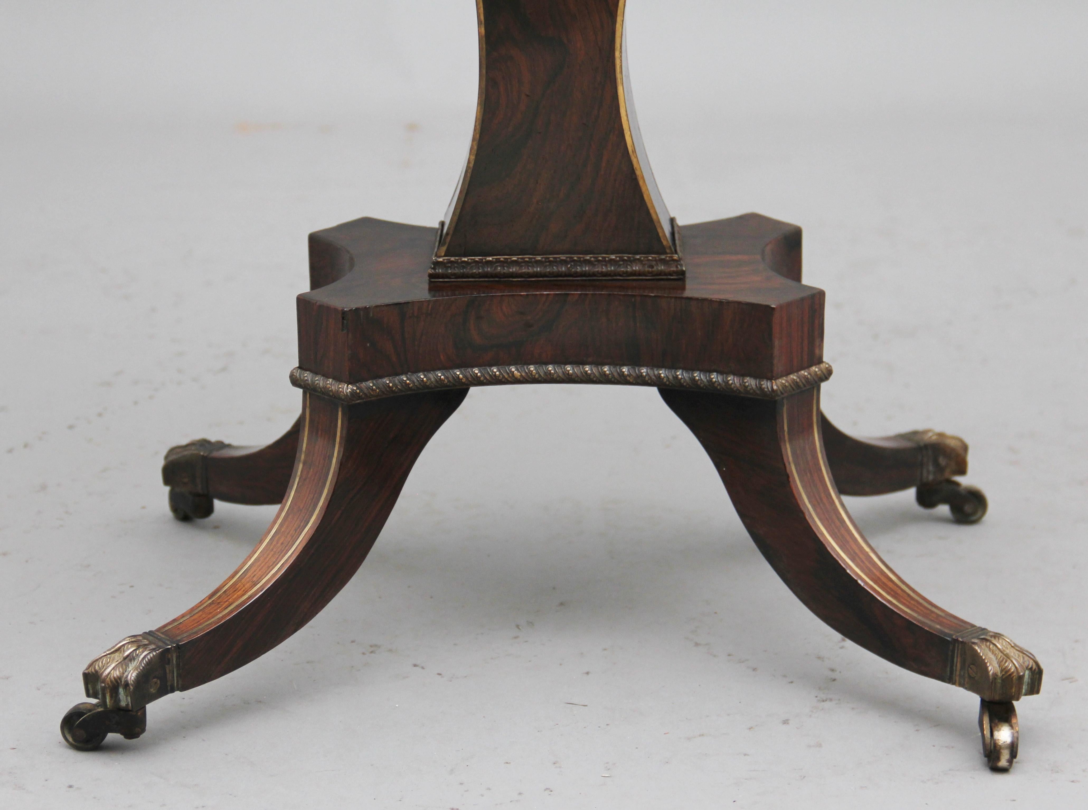 Early 19th Century Rosewood and Brass Inlaid Work Table For Sale 7