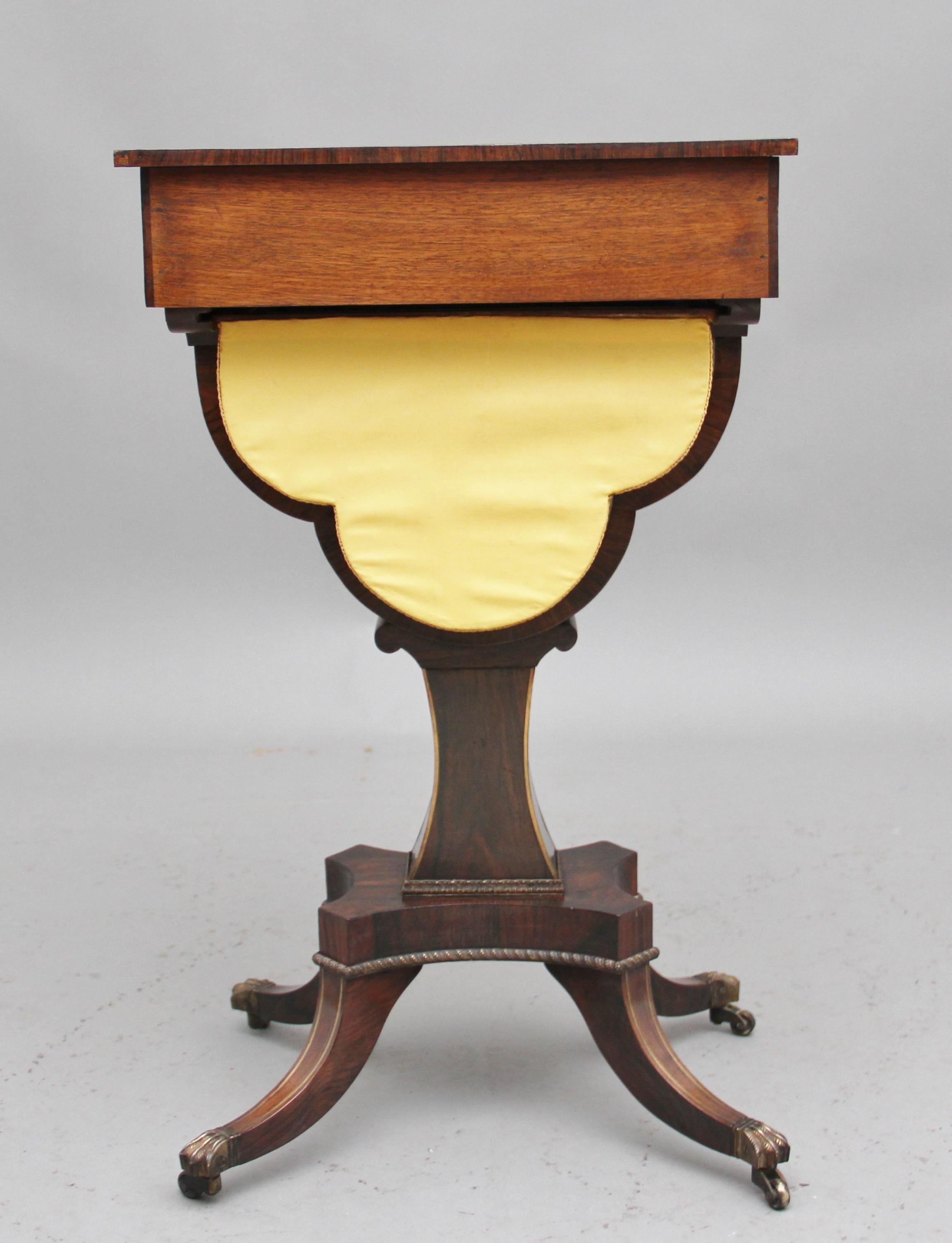 Early 19th Century Rosewood and Brass Inlaid Work Table For Sale 2