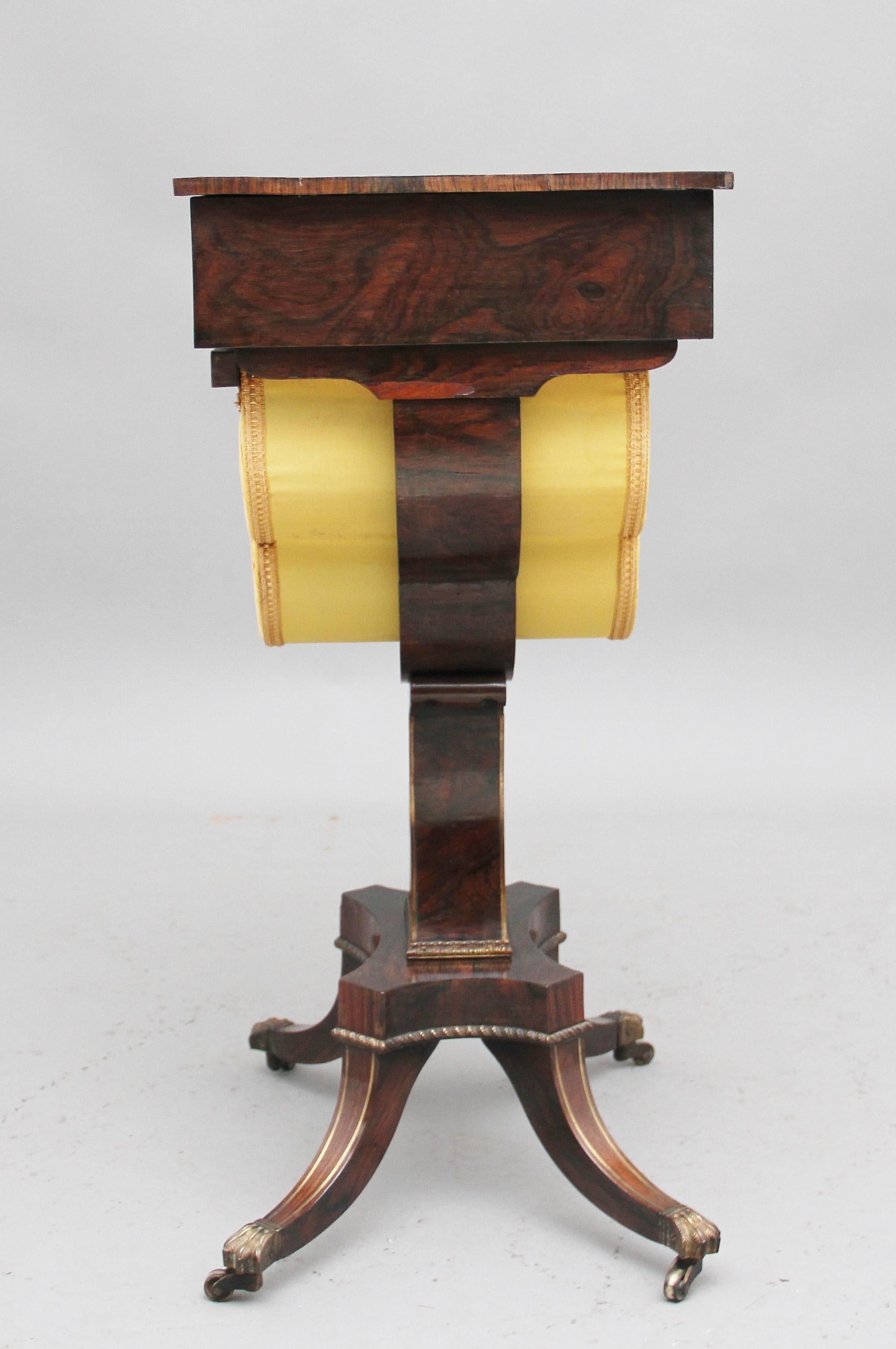 Early 19th Century Rosewood and Brass Inlaid Work Table For Sale 3