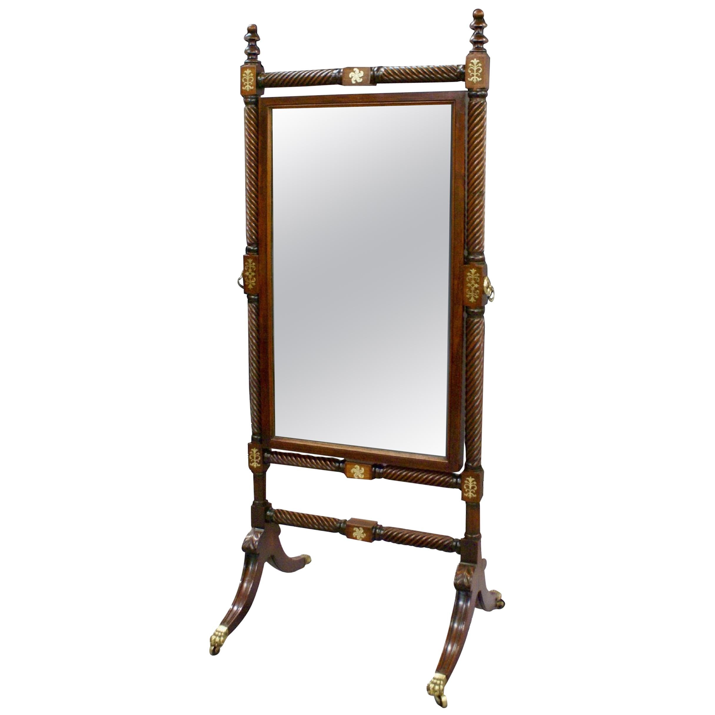 Early 19th Century Rosewood Cheval Mirror with Original Mirror