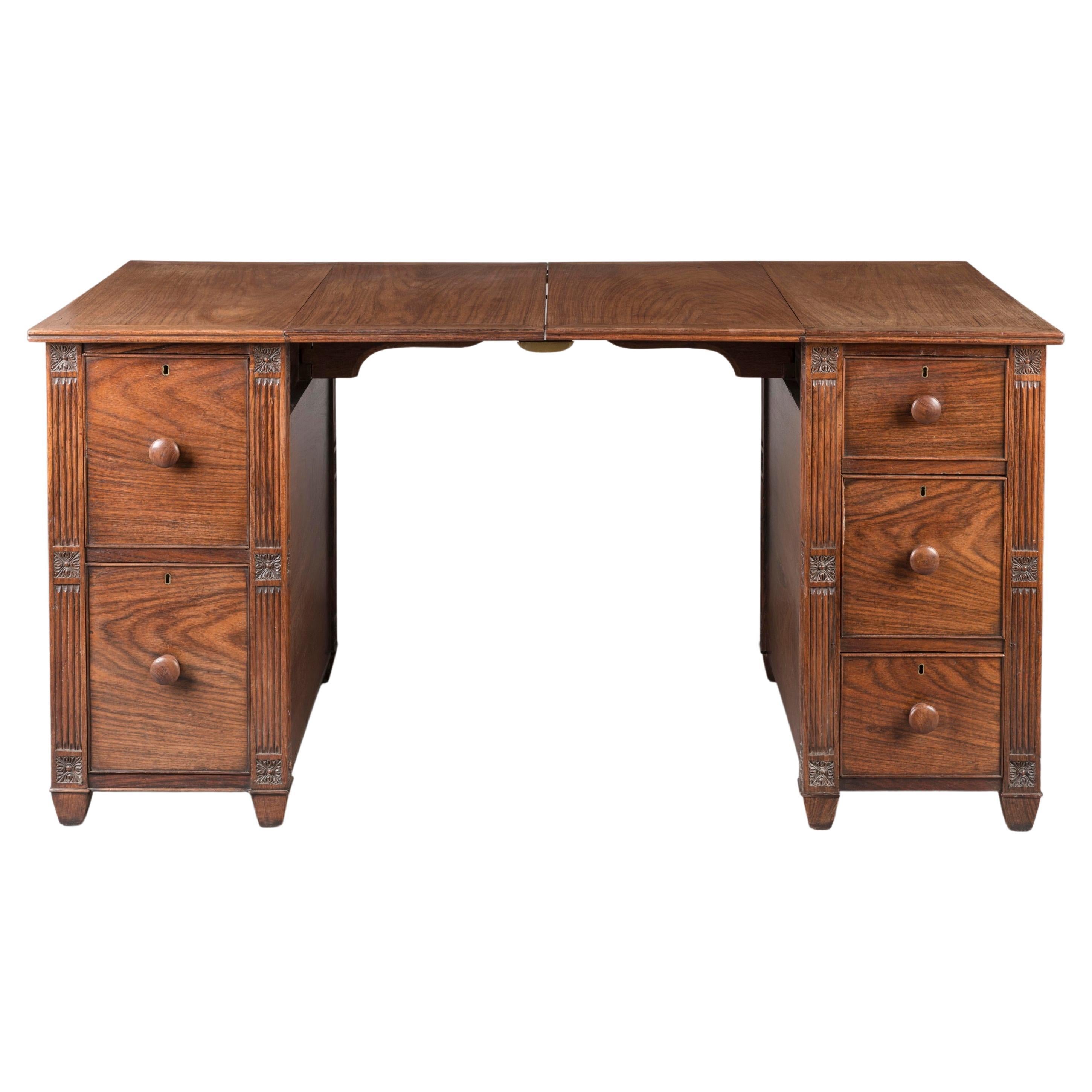 Early 19th Century Rosewood 'Collapsible' Campaign Pedestal Desk For Sale