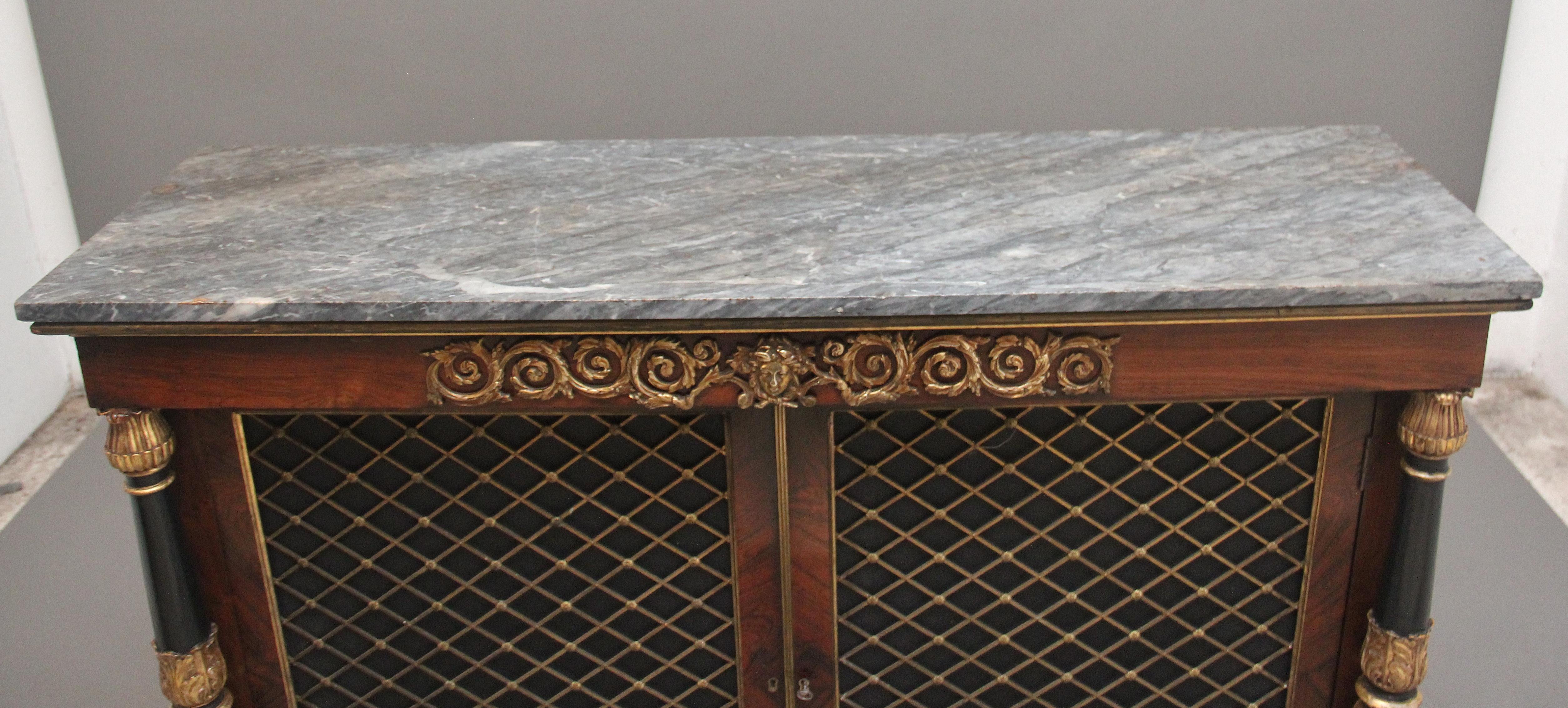 Early 19th Century rosewood, gilt and marble top cabinet For Sale 5