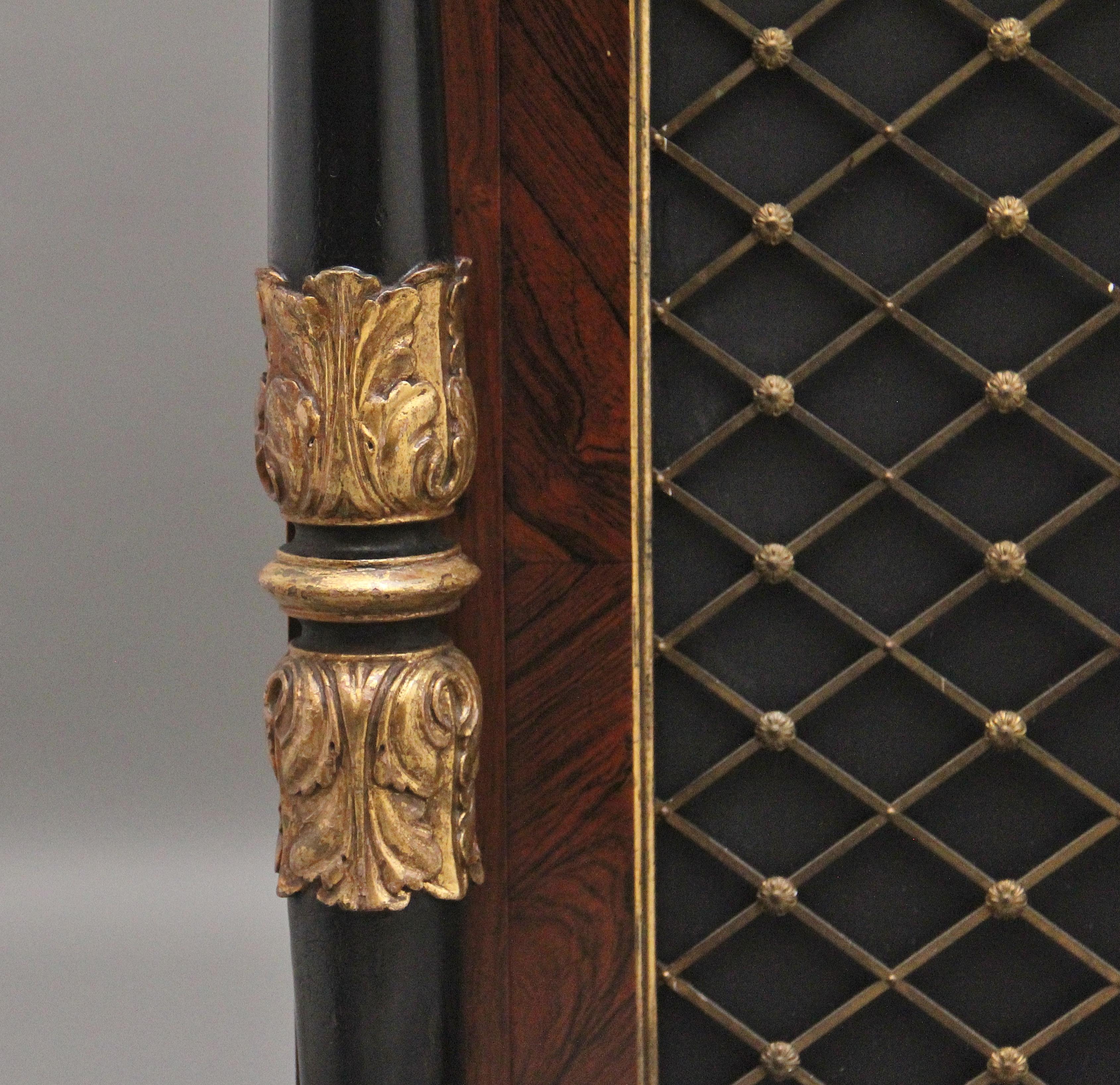 British Early 19th Century rosewood, gilt and marble top cabinet For Sale