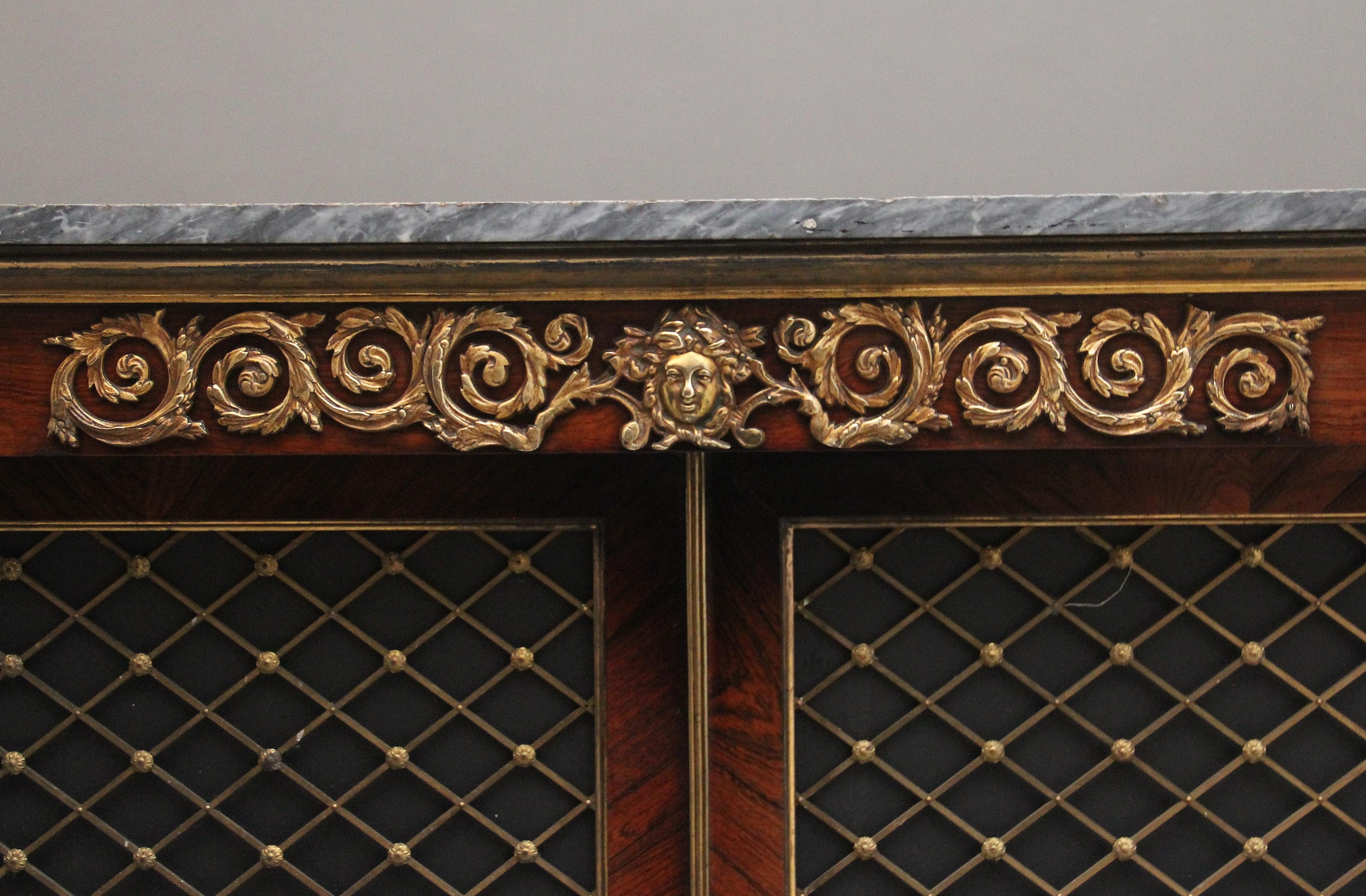 Early 19th Century rosewood, gilt and marble top cabinet In Good Condition For Sale In Martlesham, GB