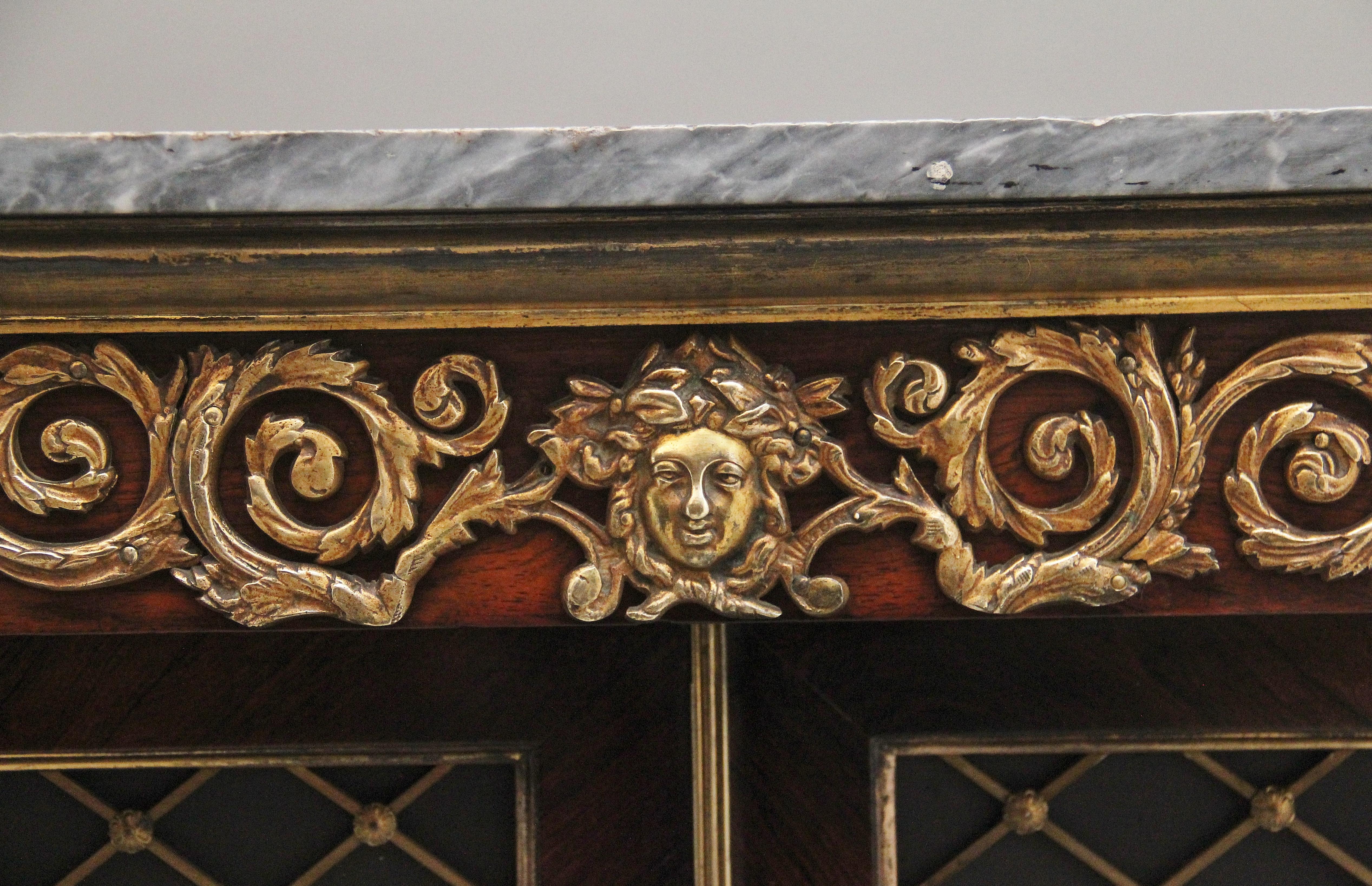 Mid-19th Century Early 19th Century rosewood, gilt and marble top cabinet For Sale