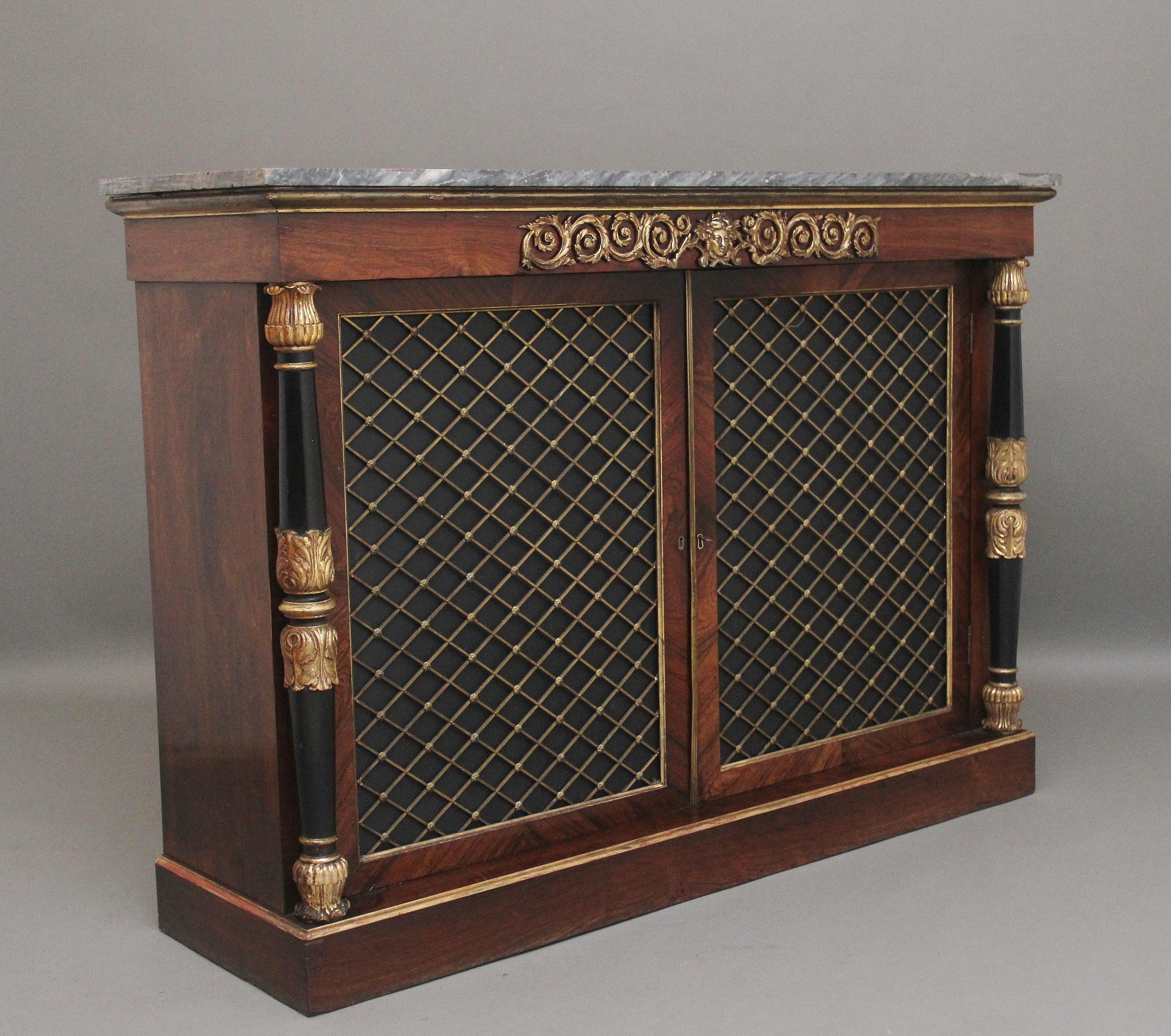 Early 19th Century rosewood, gilt and marble top cabinet For Sale 1