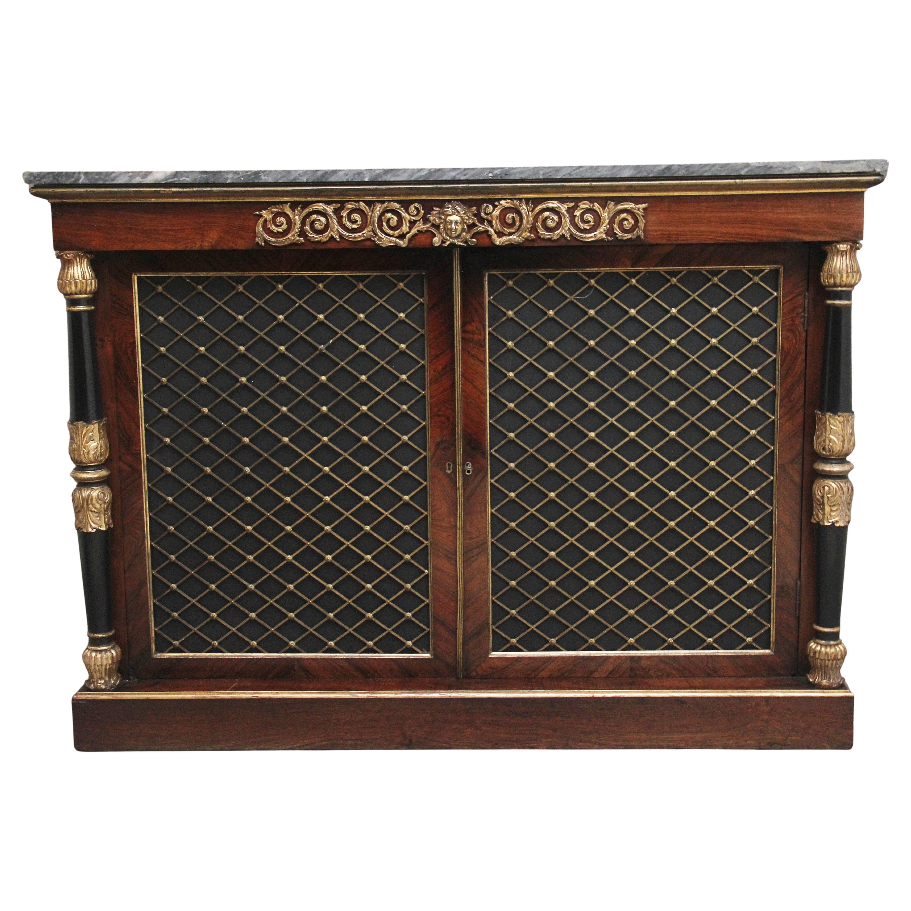 Early 19th Century rosewood, gilt and marble top cabinet