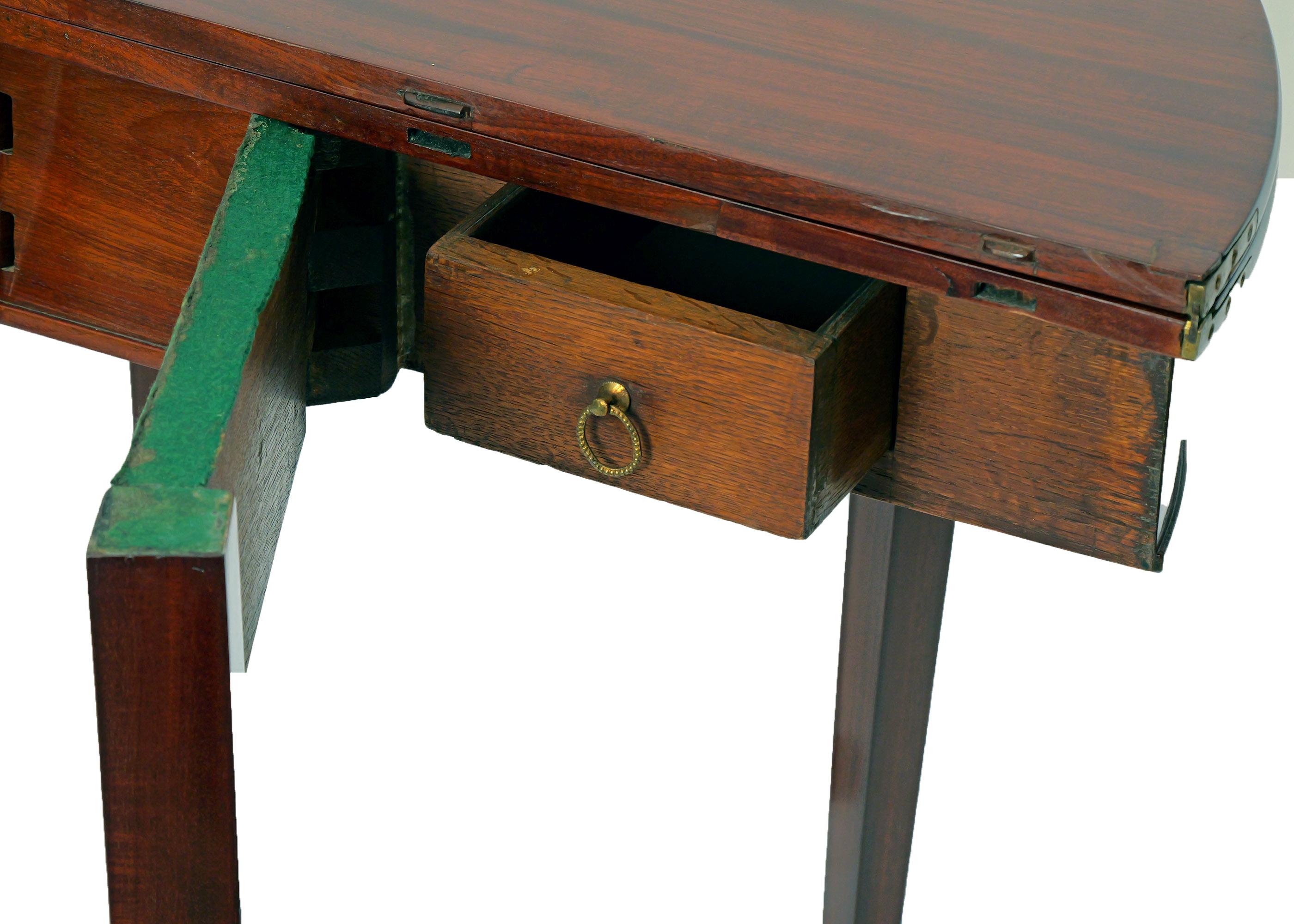 Stile impero Early 19th Century Round, folding Demi Lune Mahogany Game Table, German in vendita