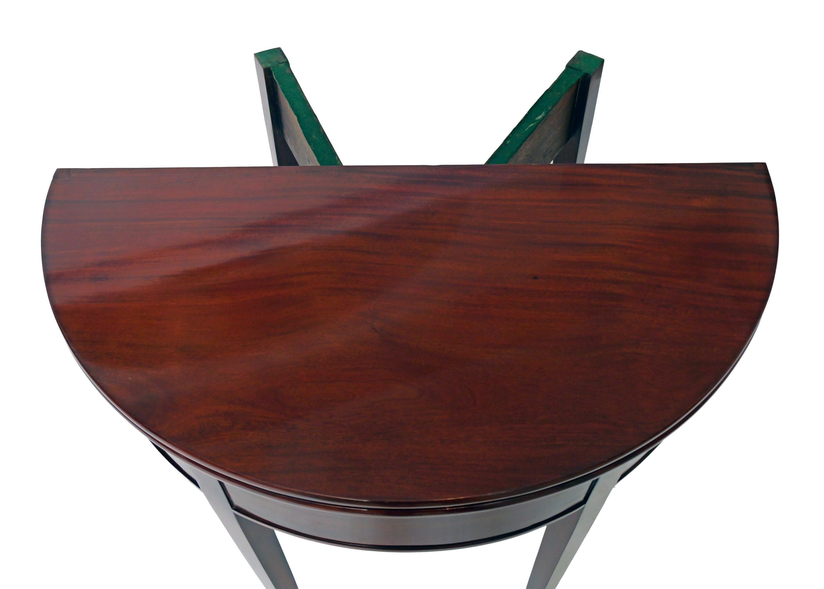 Tedesco Early 19th Century Round, folding Demi Lune Mahogany Game Table, German in vendita