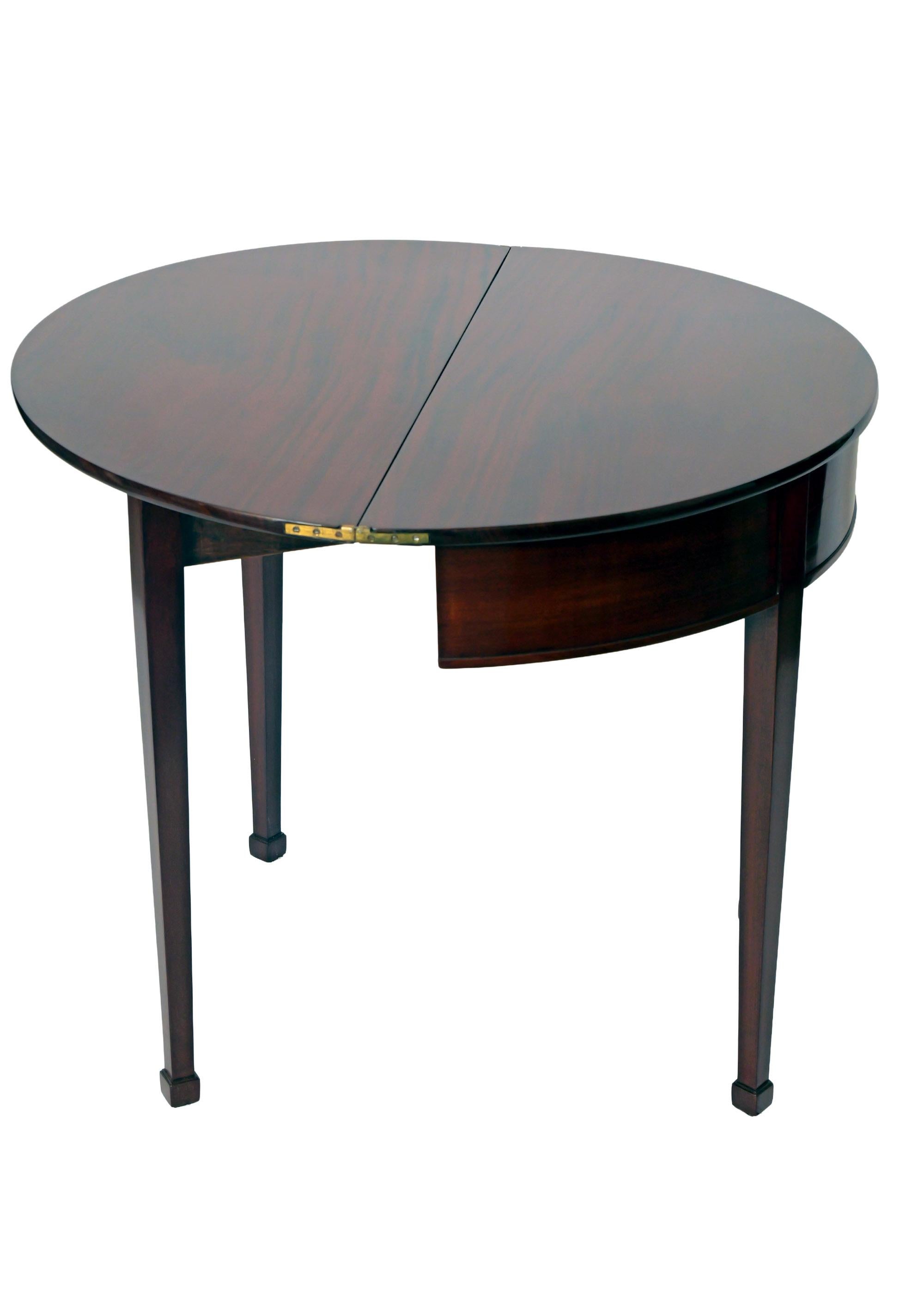 XIX secolo Early 19th Century Round, folding Demi Lune Mahogany Game Table, German in vendita
