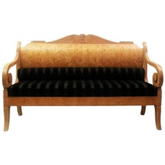Used Early 19th Century Russian Biedermeier Sofa in Birchwood, New Upholstery