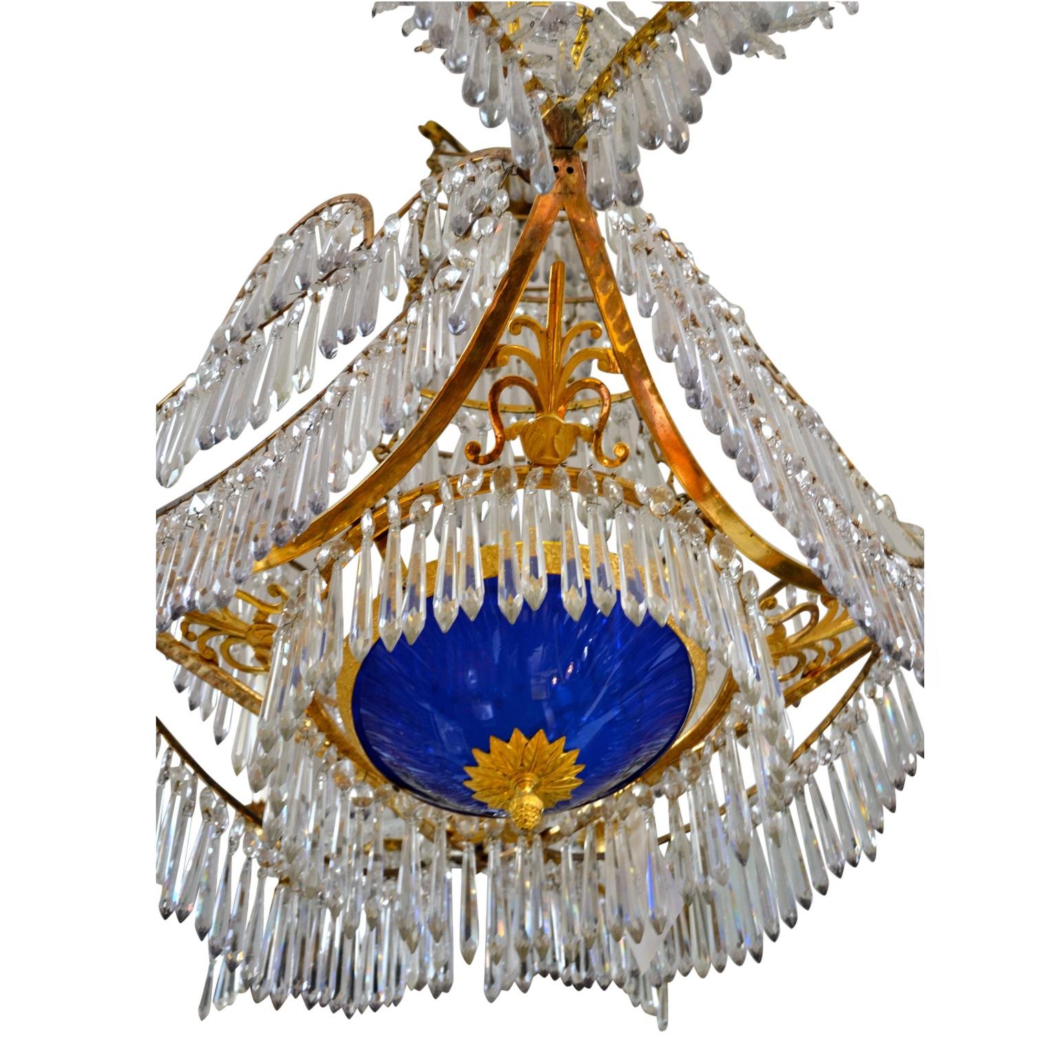 Early 19th Century Russian Crystal Gilt Bronze and Blue Glass Chandelier For Sale 5
