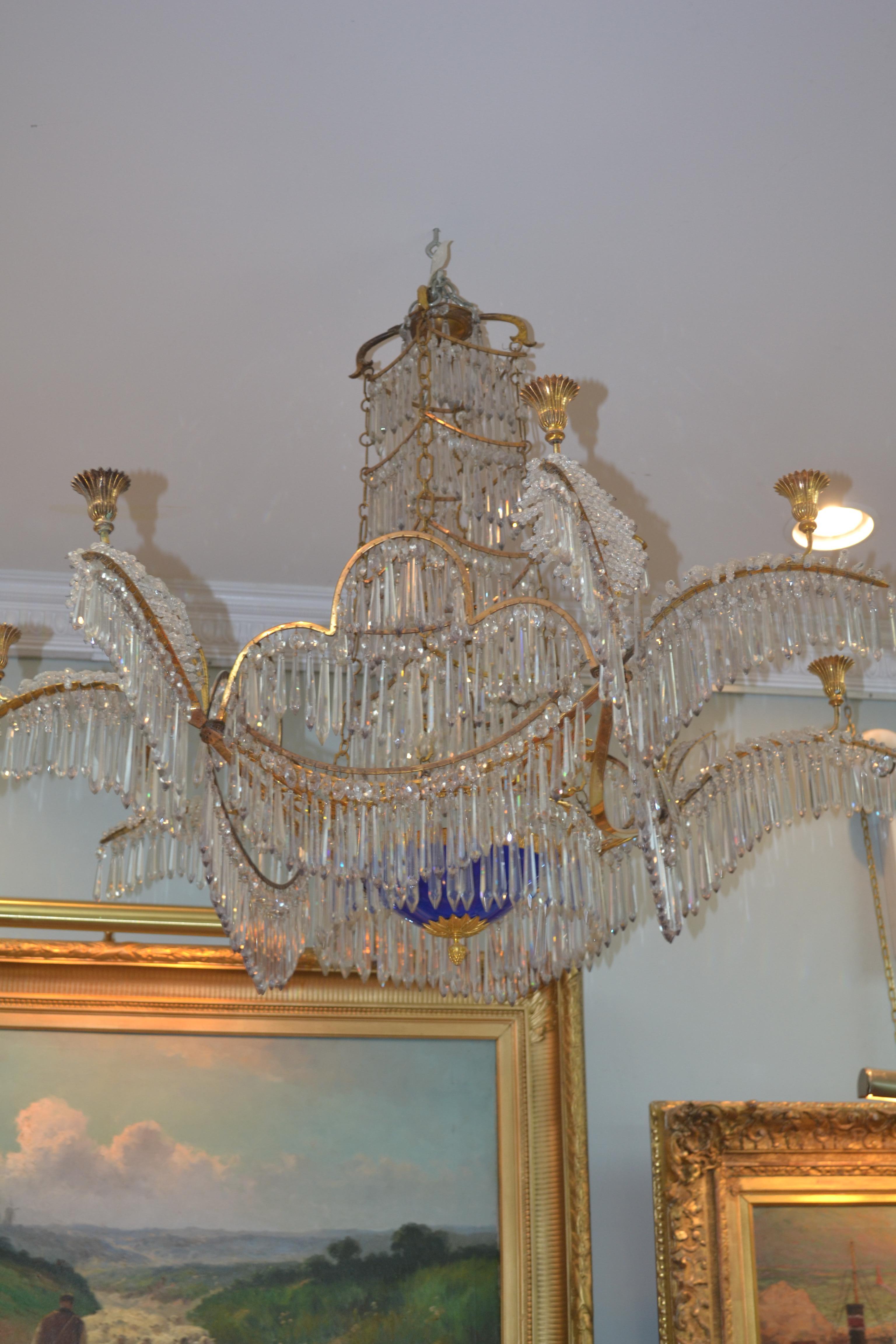 Early 19th Century Russian Crystal Gilt Bronze and Blue Glass Chandelier For Sale 7