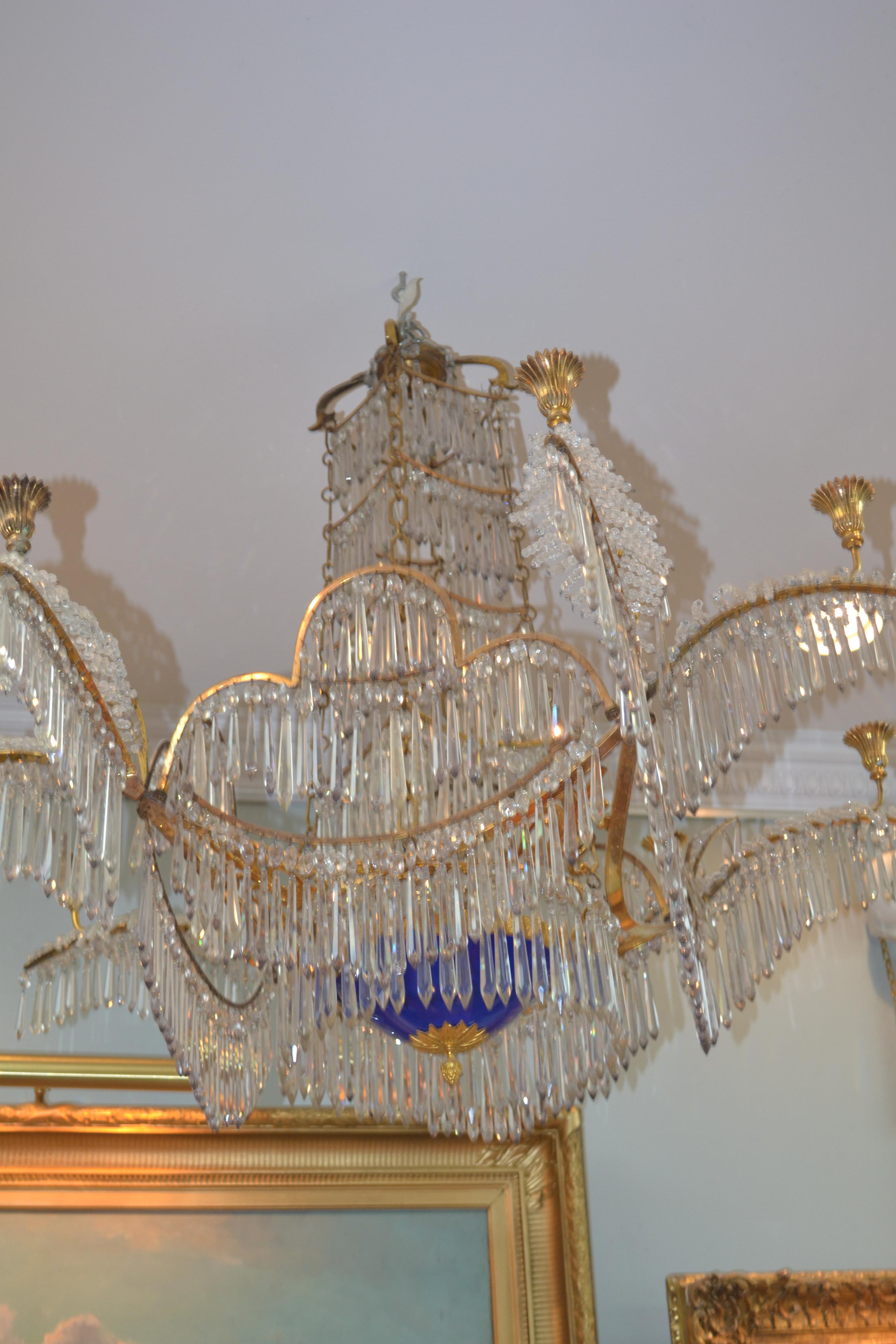 Early 19th Century Russian Crystal Gilt Bronze and Blue Glass Chandelier For Sale 8