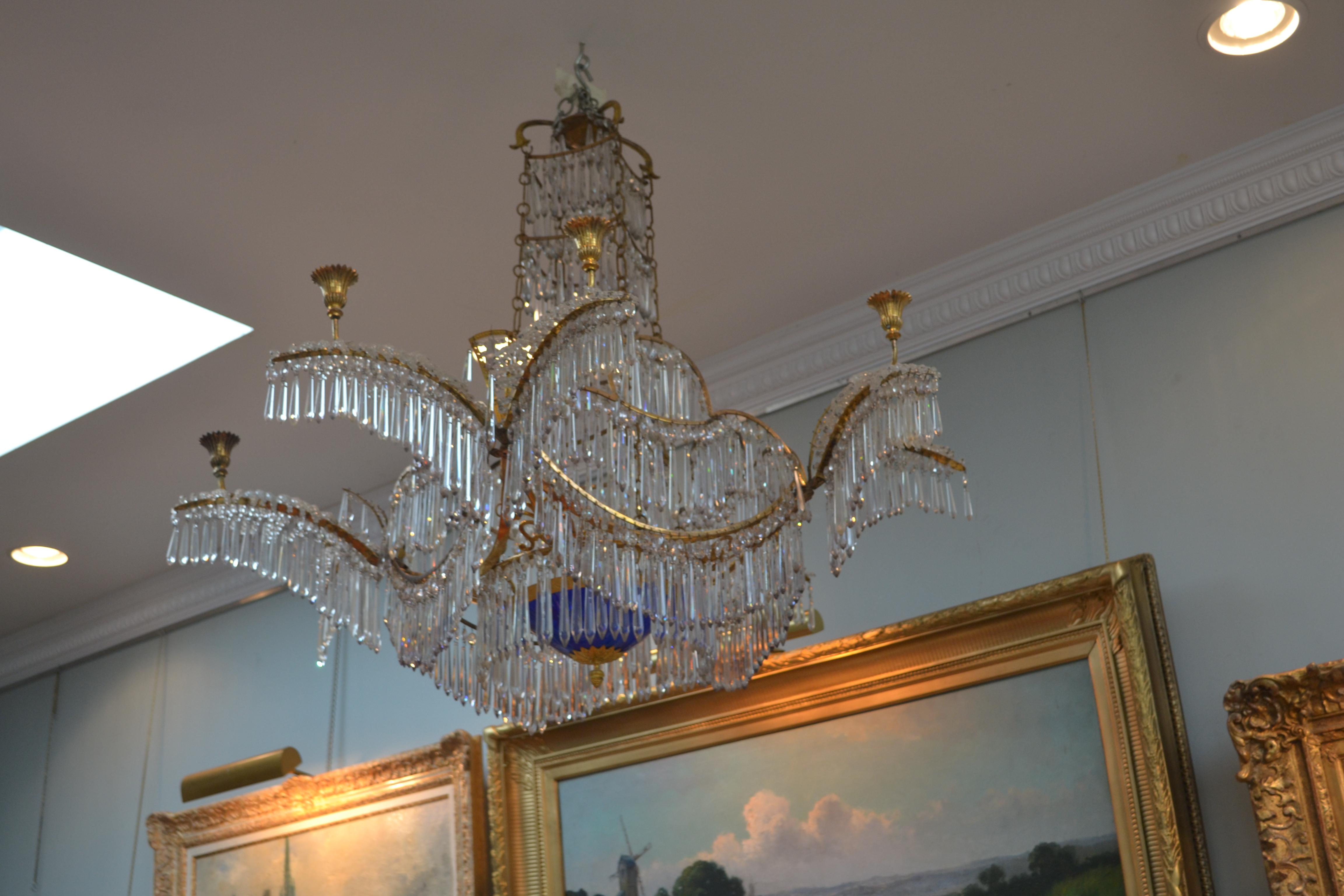 Early 19th Century Russian Crystal Gilt Bronze and Blue Glass Chandelier For Sale 9