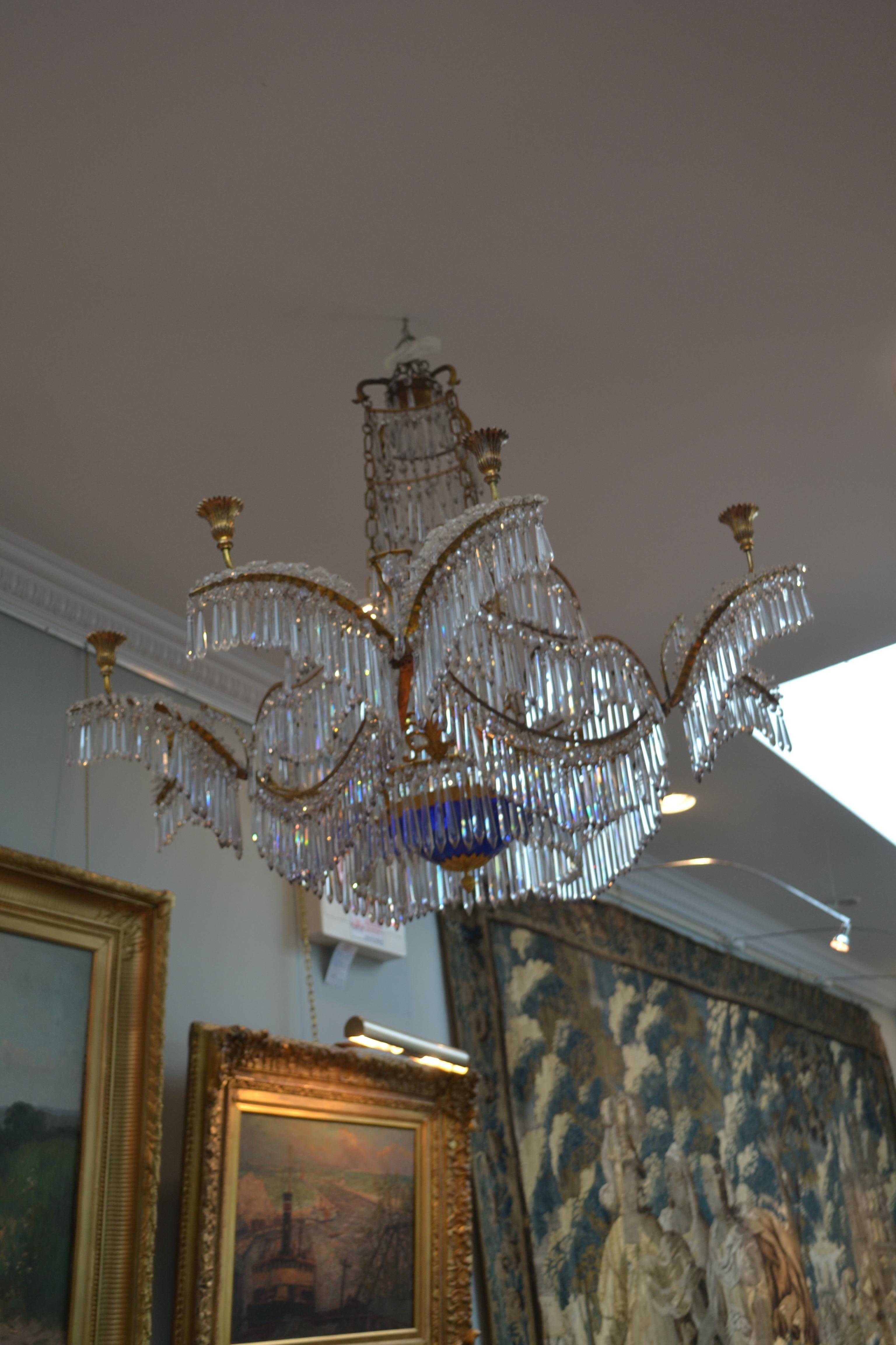 Early 19th Century Russian Crystal Gilt Bronze and Blue Glass Chandelier For Sale 10
