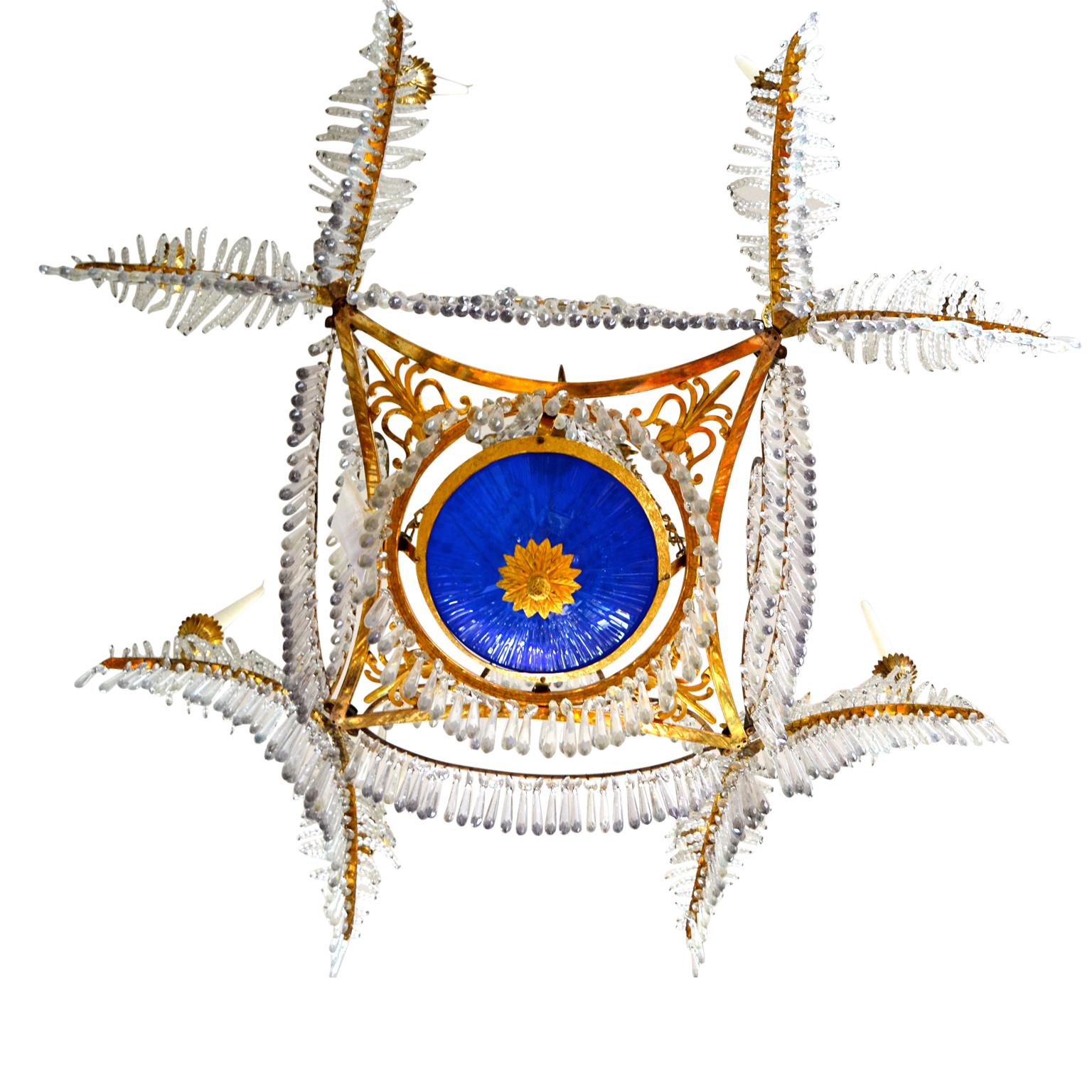 Early 19th Century Russian Crystal Gilt Bronze and Blue Glass Chandelier For Sale 1