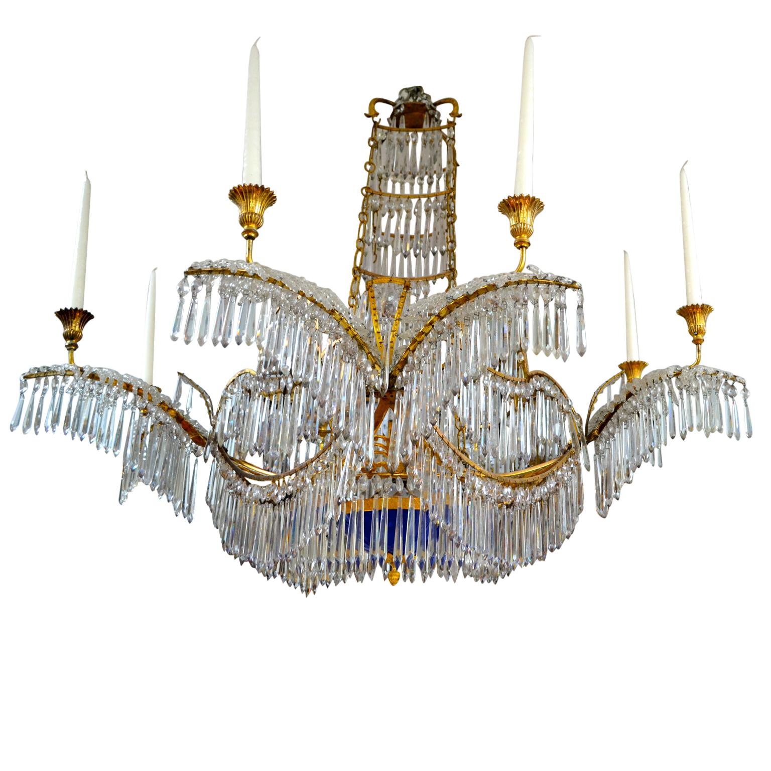 Early 19th Century Russian Crystal Gilt Bronze and Blue Glass Chandelier For Sale 2