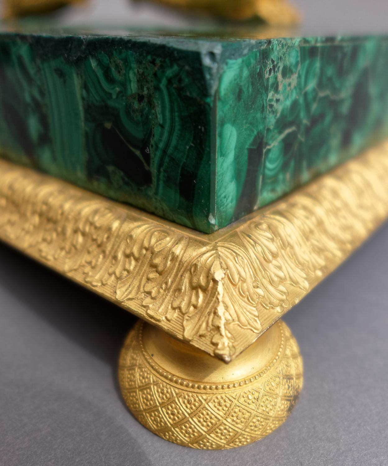 Bronze Early 19th Century Russian Empire Malachite and Ormolu Inkstand Encrier Swans For Sale