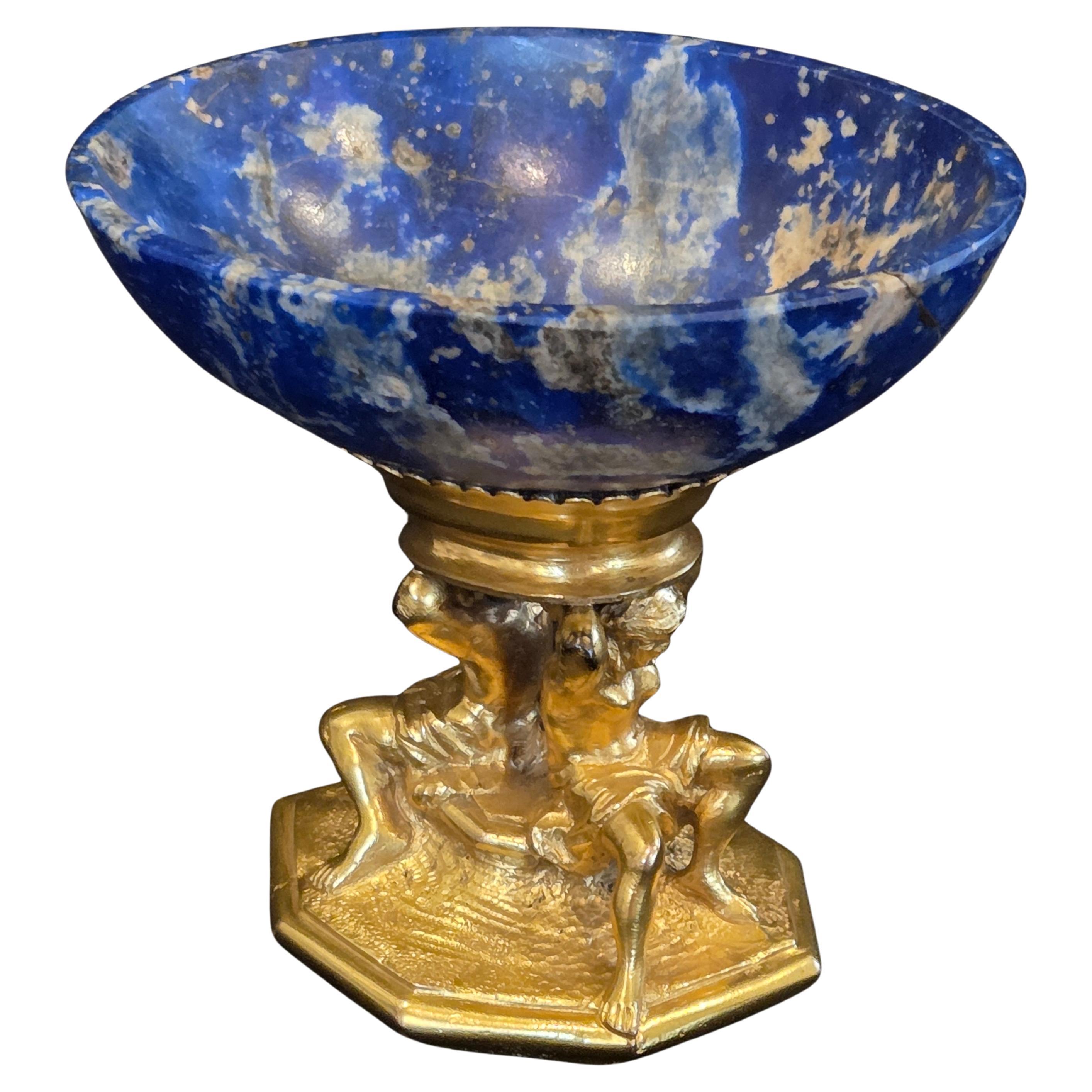 Early 19th Century Russian Lapis Lazuli Tazza with Gilt Bronze Figural Base